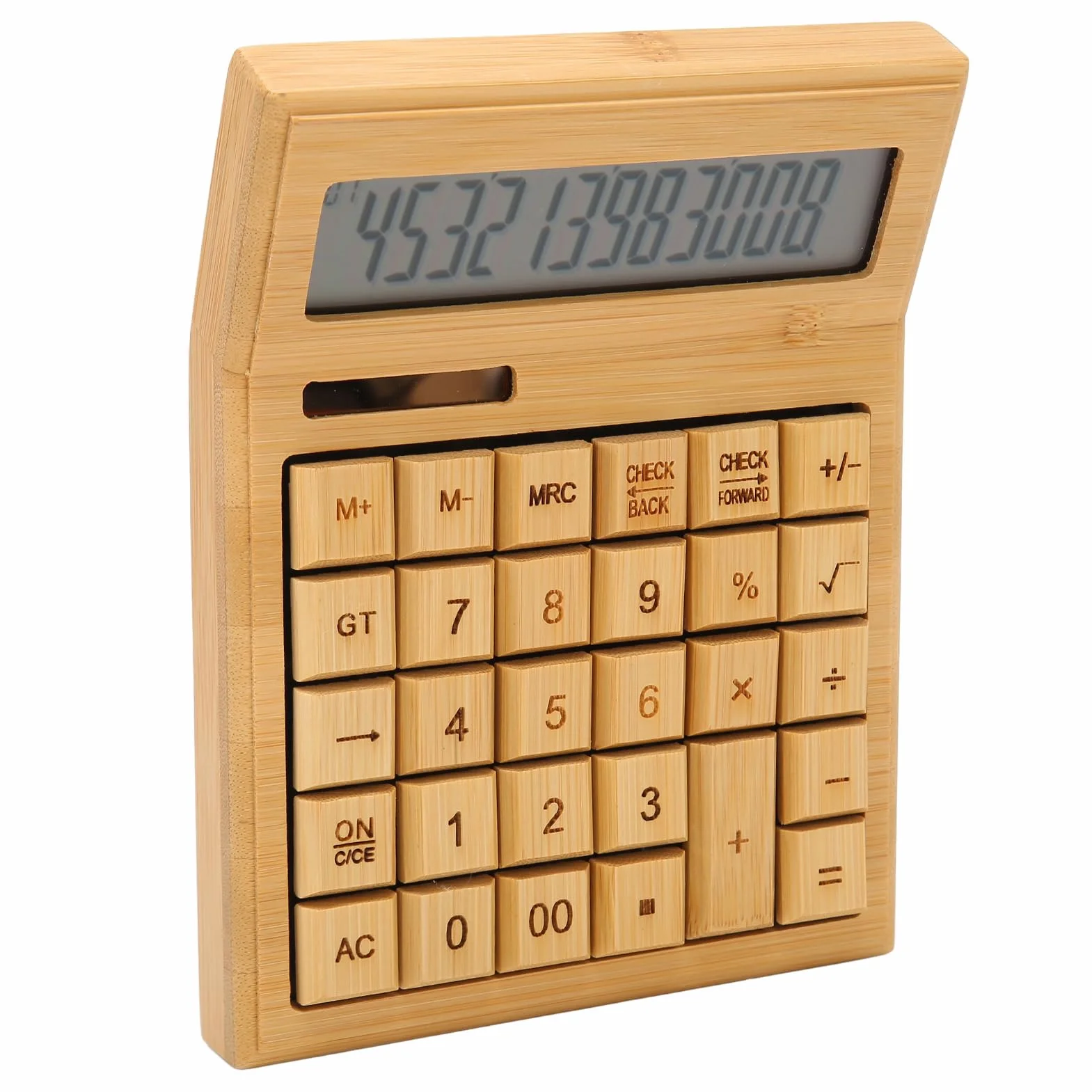 Calcolatrice Scientifica, Solare in Bambù con Schermo LCD 12 Bit Calcolatrice da Tavolo Multifunzione per Studenti, Scuola e Ufficio