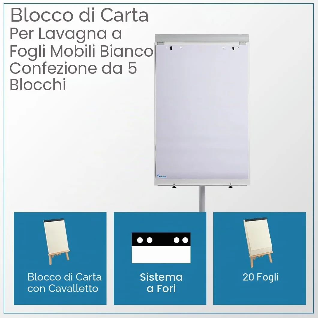 Rocada Blocco di carta per lavagna bianca 70 g Confezione da 5 blocchi