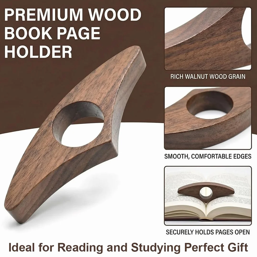 Ferma Pagine Libro in Legno di Noce Naturale per Amanti dei Libri, Reggilibro da Dito 25 mm