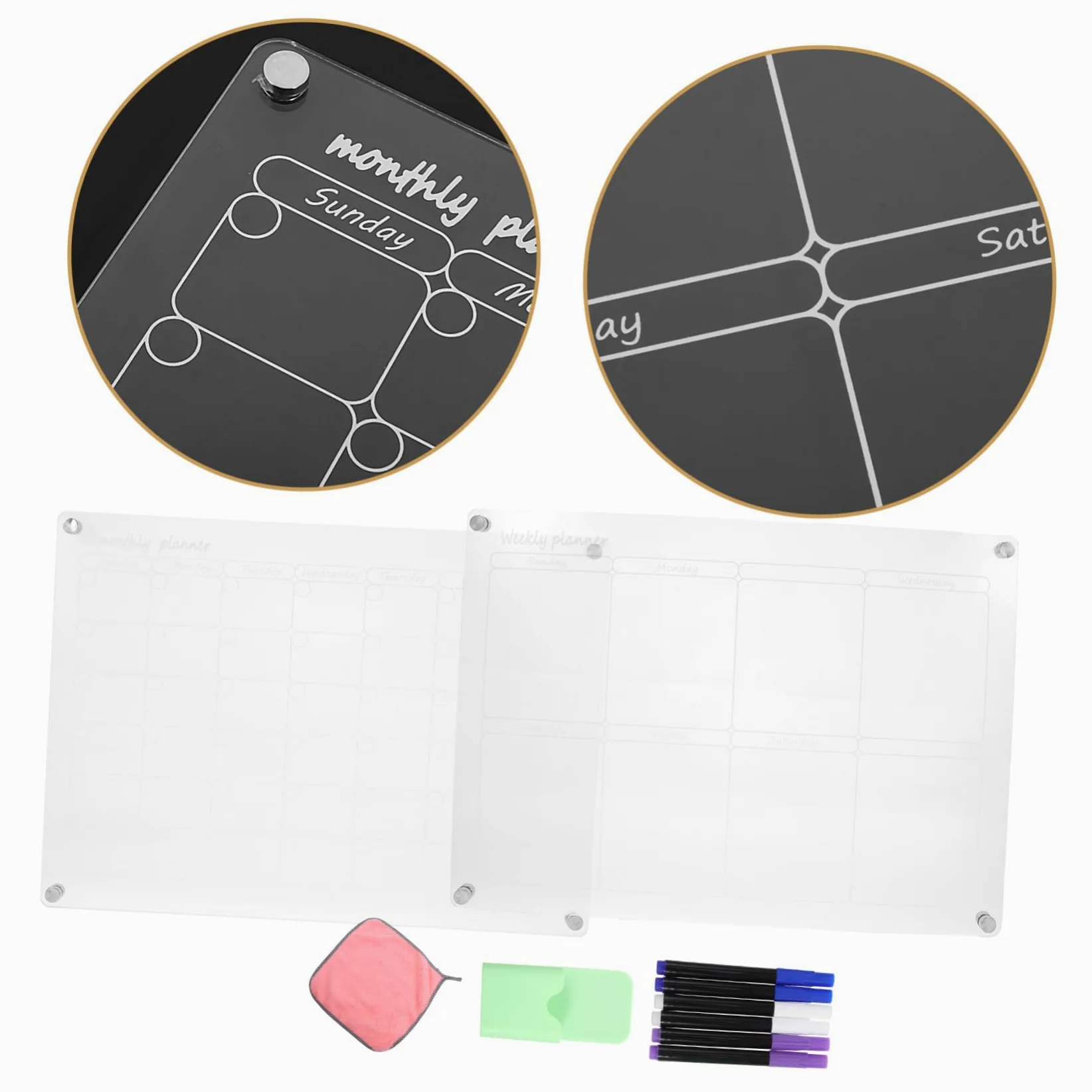 VILLCASE Calendario Magnetico per Frigorifero Cancellabile Secco Lavagna per Scrivere Pianificatore dei Pasti Trasparente Doppia Funzione per Organizzare la Pianificazione Settimanale