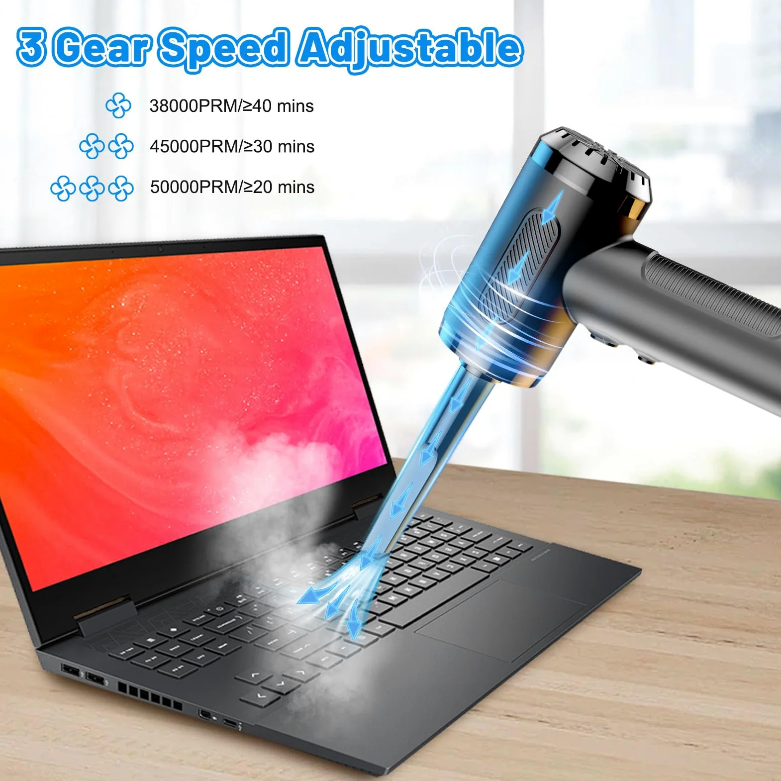 Sjpzwcrl Rimuovi Polvere Aria Compressa: 3 Velocità 6000mAh | Soffiatore portatile con LED, per PC, tastiera. Batteria ricaricabile, senza fili