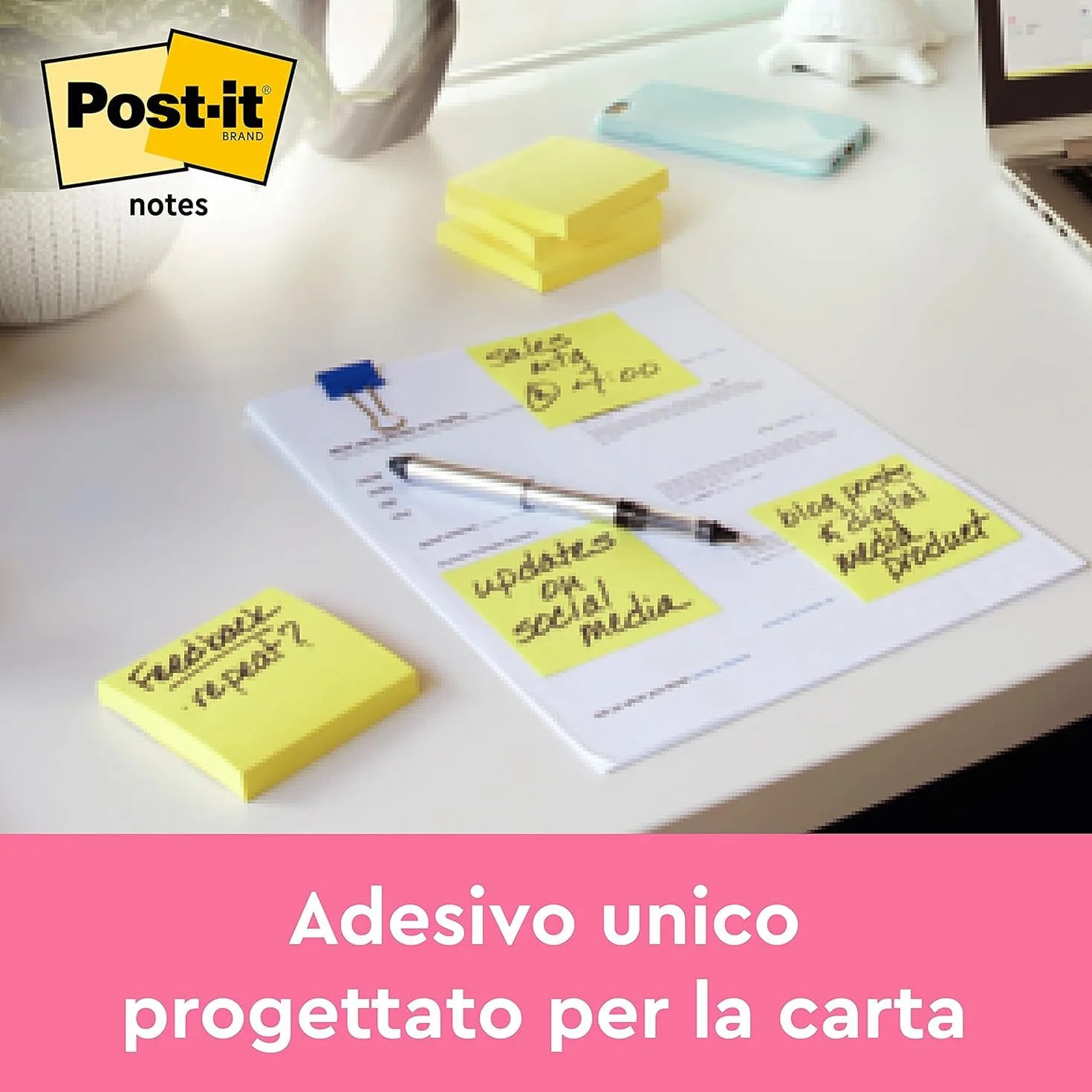 Post-it Cubo Foglietti adesivi Canary Yellow 450 Fogli 76 mm x 76 mm Rosa Giallo Arancione Verde