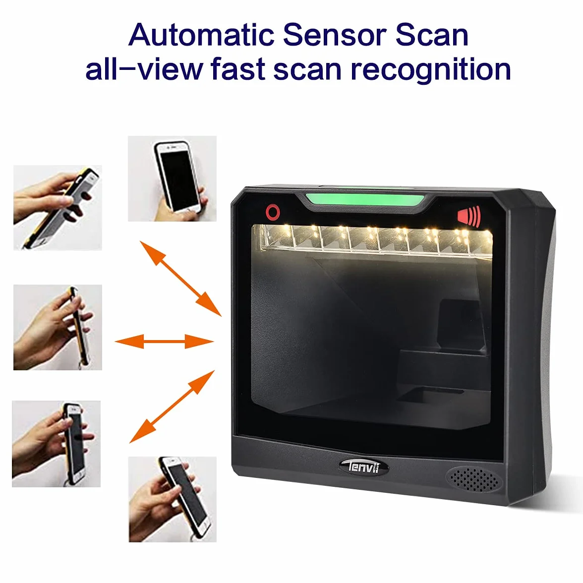 LENVII Lettore Codice a Barre Desktop,1D 2D QR Code Scanner Auto Tavolo Mani Libere,lettore barcode scanner Supporta Linux/Mac/Windows, per Negozi, Supermercati, Distributore Automatico QR Reader