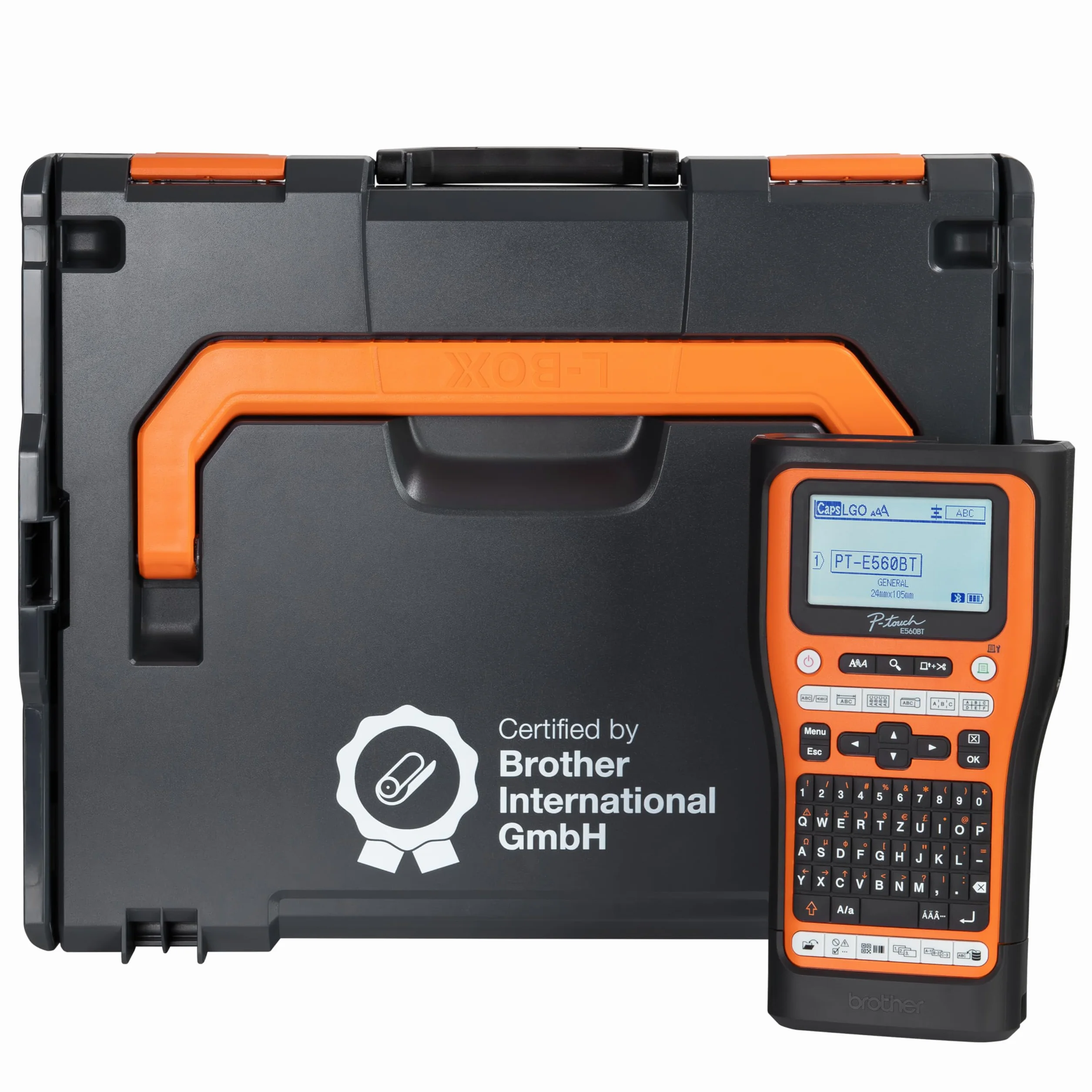 PT-E560BT e Brother L-BOXX 136 con inserto in gommapiuma, certificato da Brother International GmbH