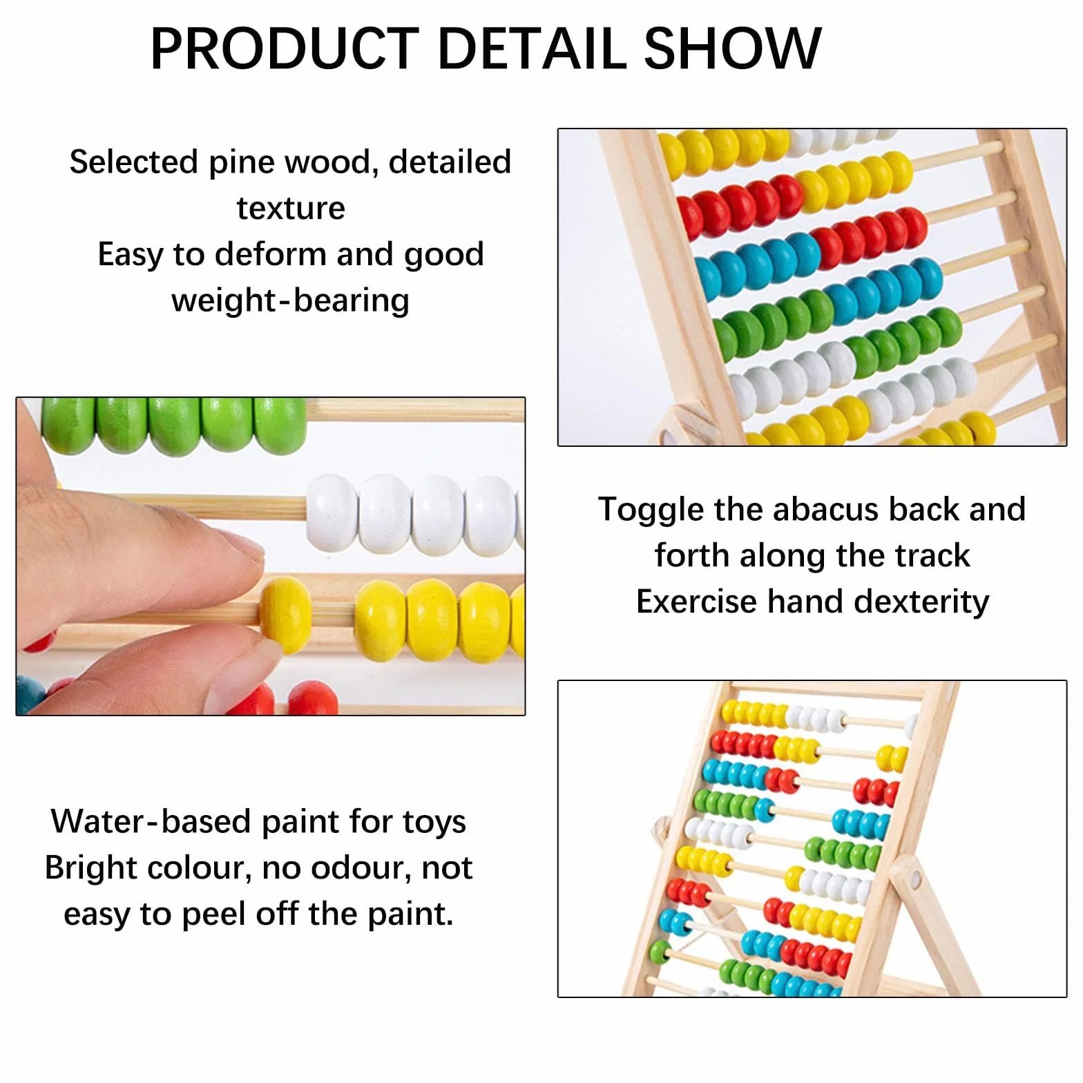 Pallottoliere per Bambini Legno con 100 Perline Multicolori, Abaco Scuola Primaria, Pallottoliere per Bambini, Abaco Legno Calcolatrice, Pallottolieri di Legno, Abaco di Montessori