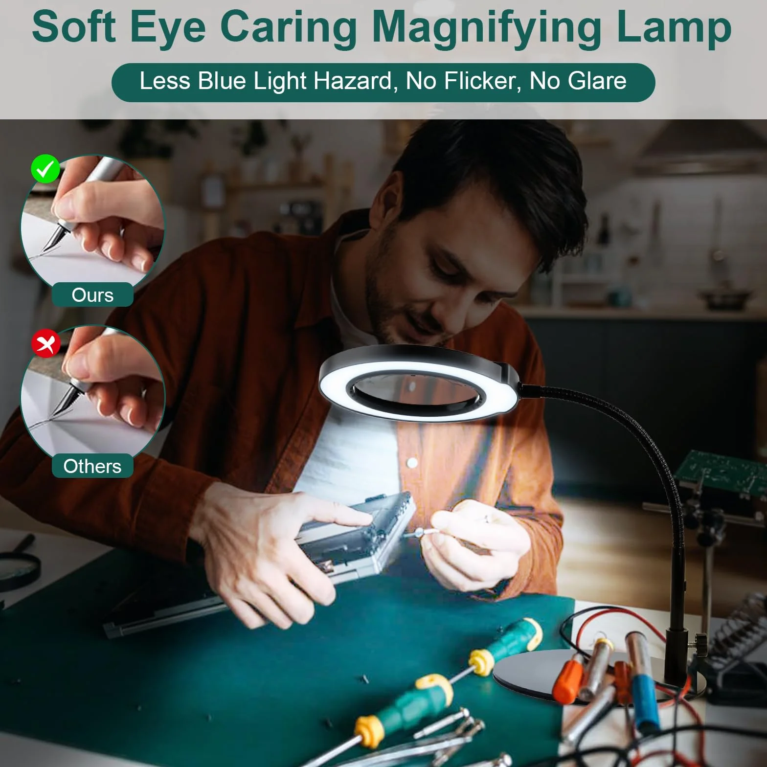 10x Lente di Ingrandimento con Luce, 5 Modalità Colore Dimmerabili Lampada Lente Ingrandimento, Lampada ingrandimento per Lettura Riparazione Artigianato