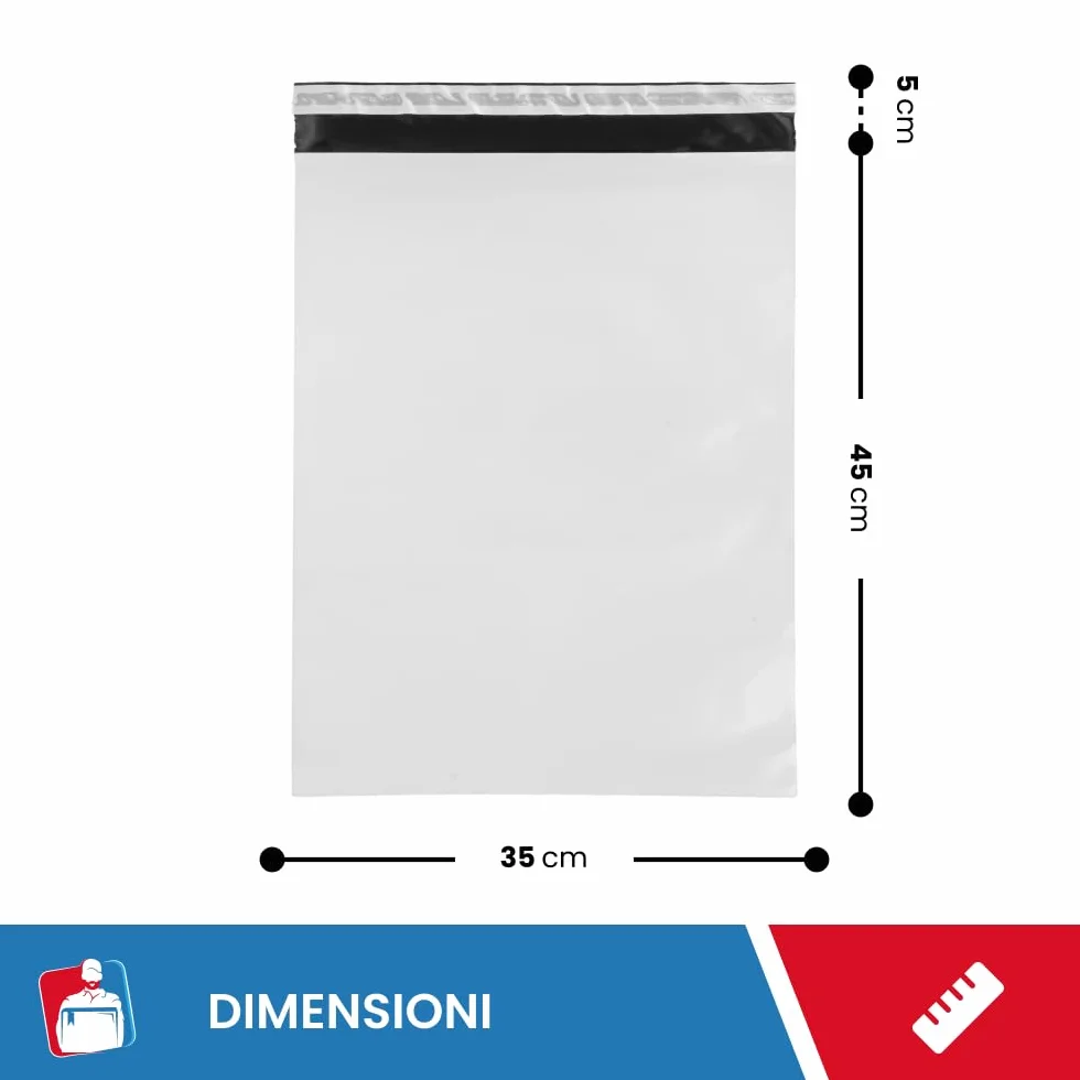 IMBALLAGGI 2000-100 Buste per Spedizioni 350x450+50mm COEX Impermeabile Antistrappo Anti Umidità Bianco Opaco