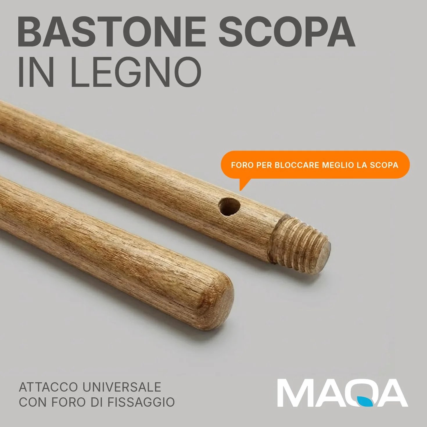 Bastone scopa con attacco universale Manico in legno con foro alla base