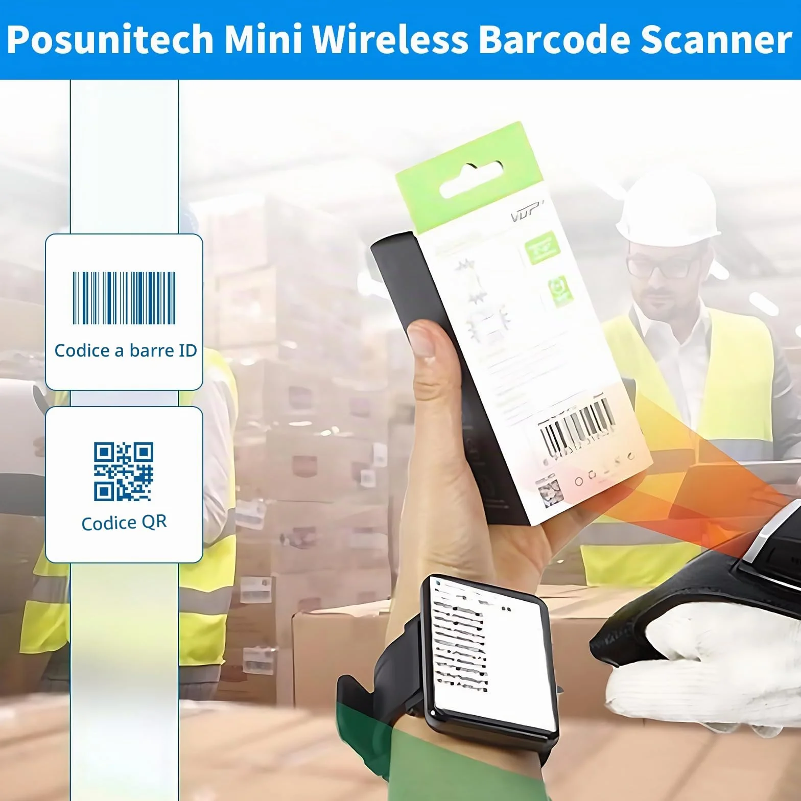 Guanto lettore di codici a barre 2D GS02 Wearable Scanner lettore IP65 Touch Scanning NFC Supporto multilingue per magazzino, sistema di gestione, produzione, spedizione, picking