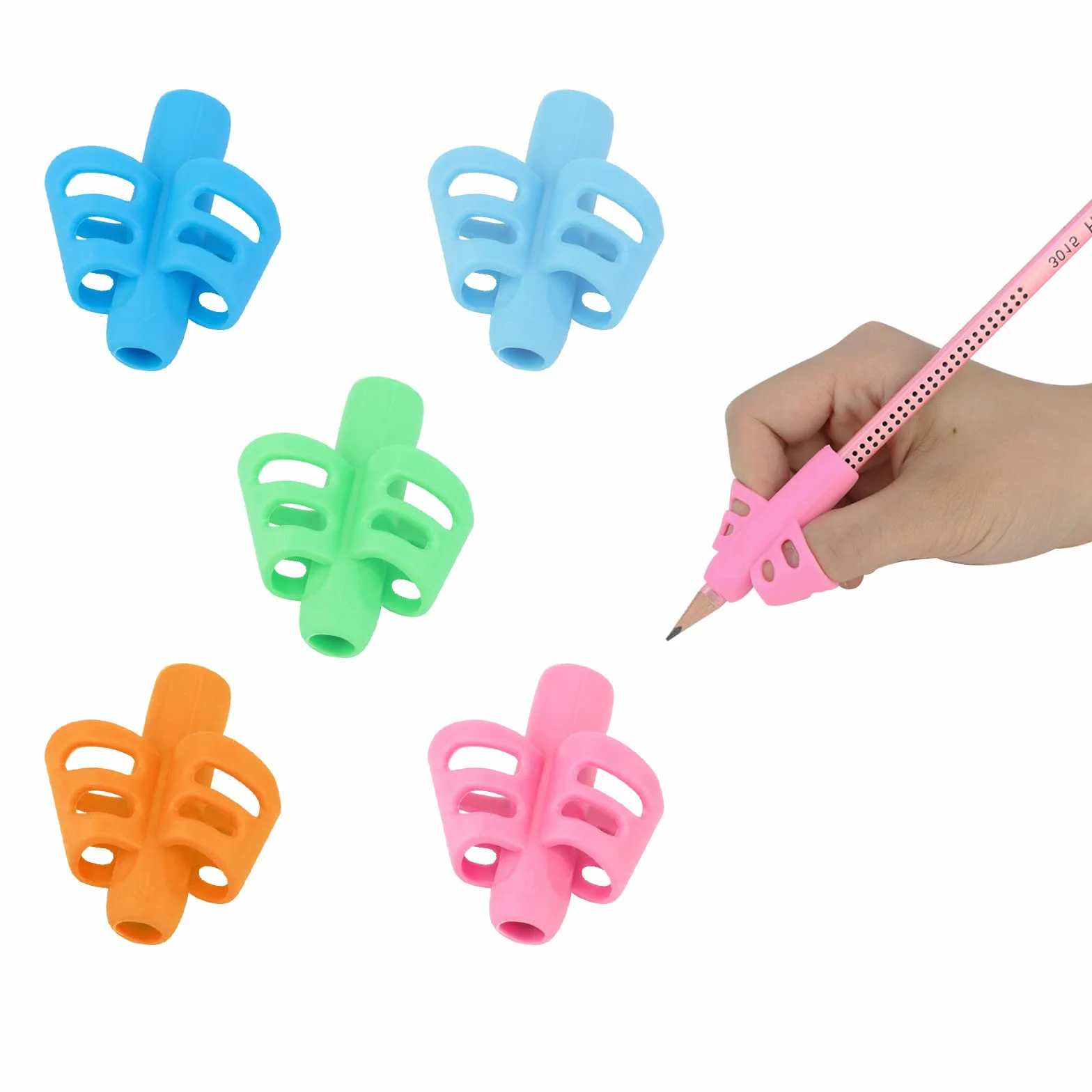 MXTIMWAN 5 Pezzi Aiuto Scrittura per Bambini, Impugnature Matite in Silicone, Correzione Postura Scrittura