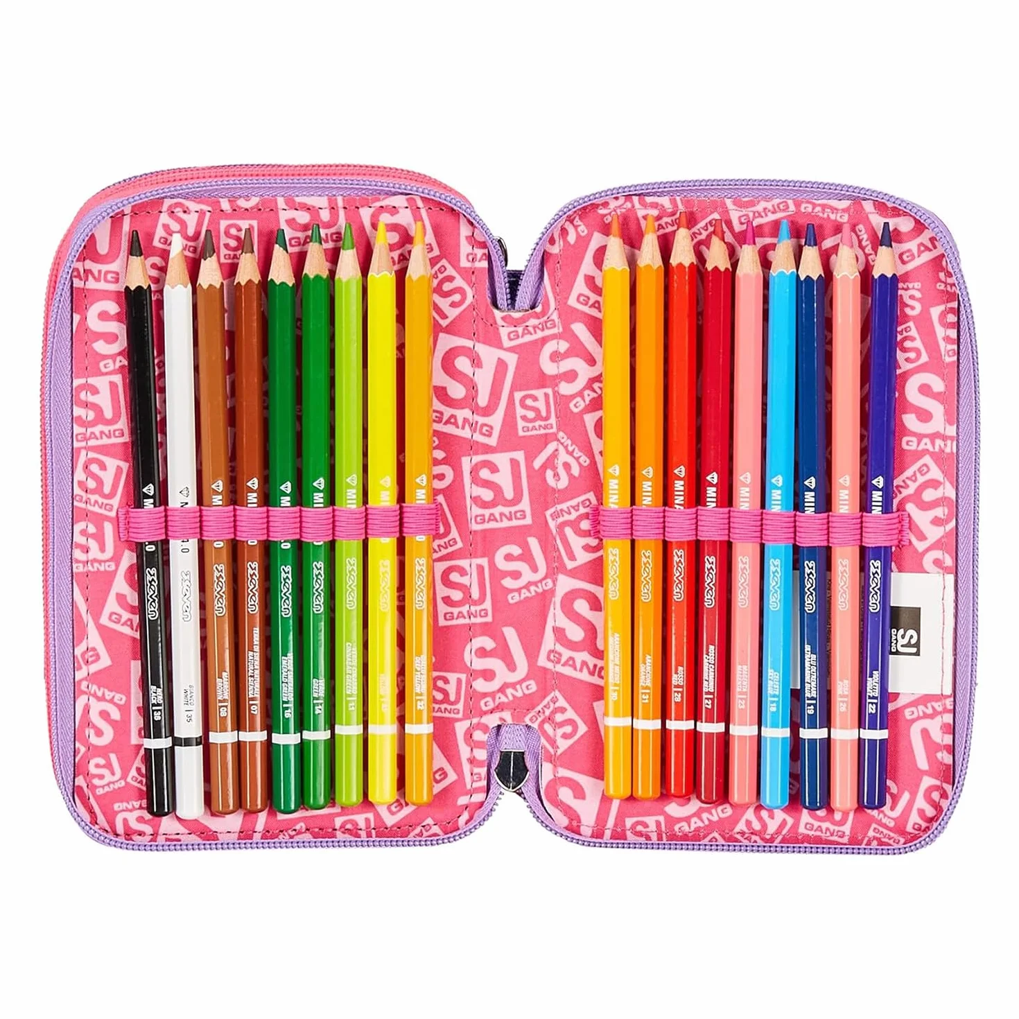 SJ Gang Astuccio Scuola 3 Zip, Rosa, Sphere Full Girl, Portapenne Triplo Scomparto Completo Di Penne, Matite, Colori, Accessori Zaino, Elementari, Medie, Bambina