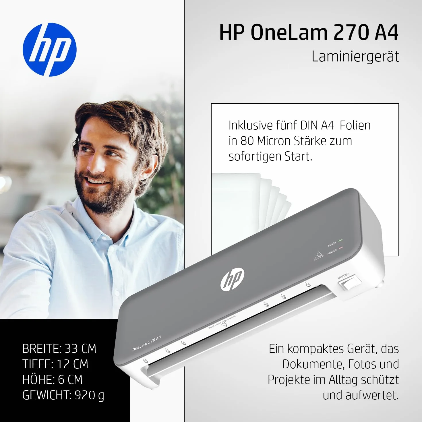 Plastificatrice HP OneLam 270 Grigio - Marca: HP - EAN: 4030152953226