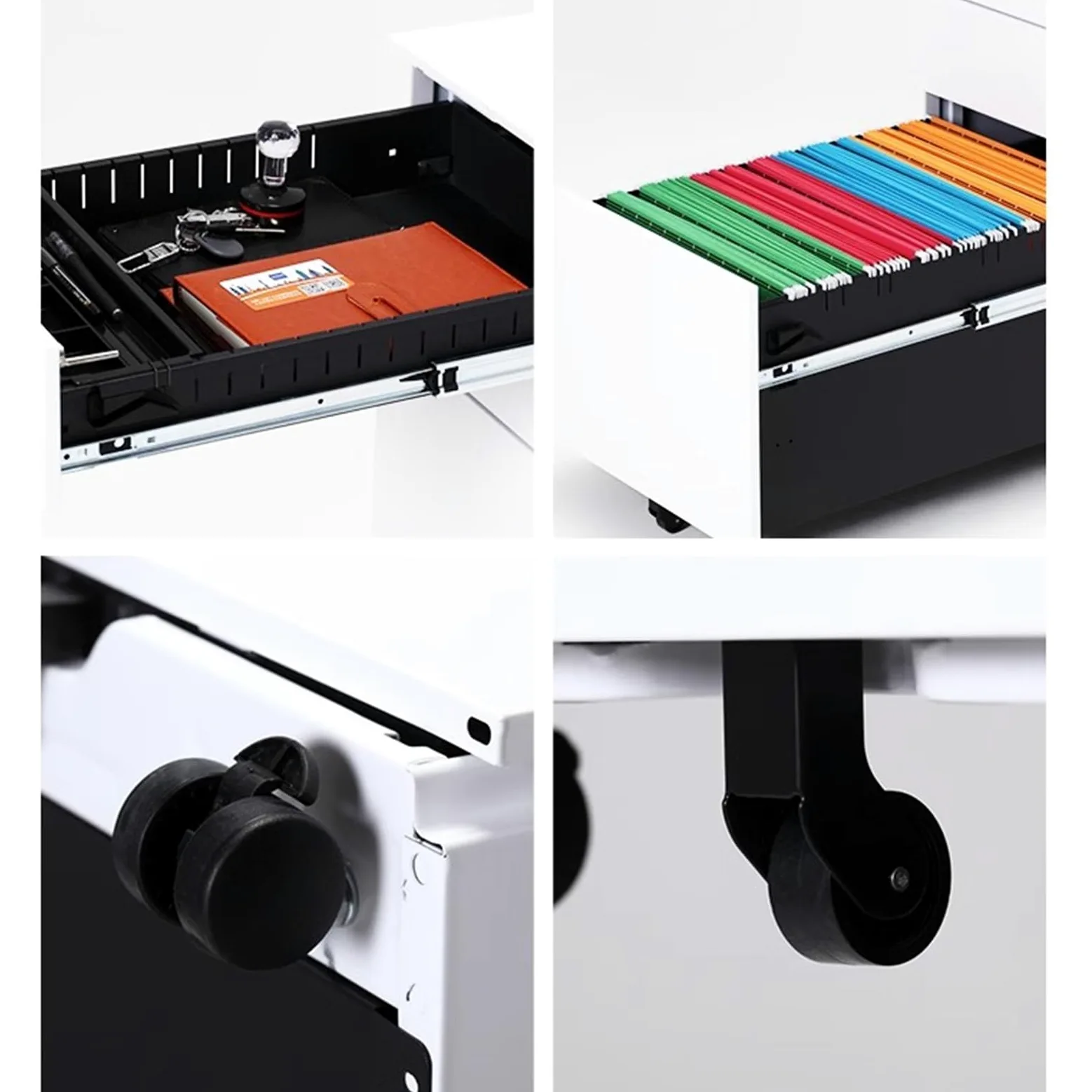 Armadietto mobile con serratura con 3 cassetti, soluzione di archiviazione in metallo, per casa e ufficio, cassettiera in acciaio nero (39 x 50 x 60 cm) salvaspazio