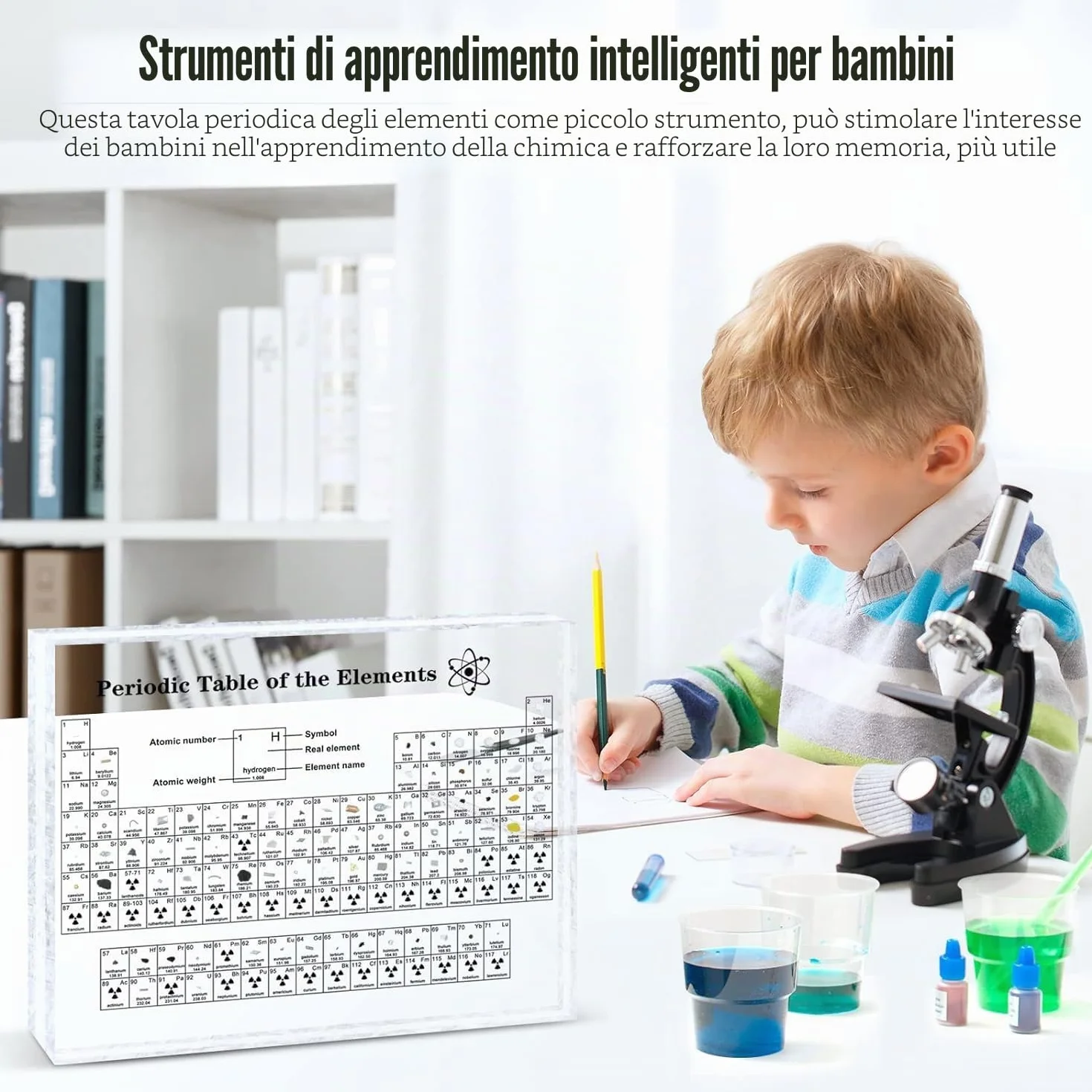 Giftota - Tavola Periodica degli Elementi in Acrilico (16 x 12 x 2,7 cm) - 83 Elementi - Regalo di Chimica per Studenti