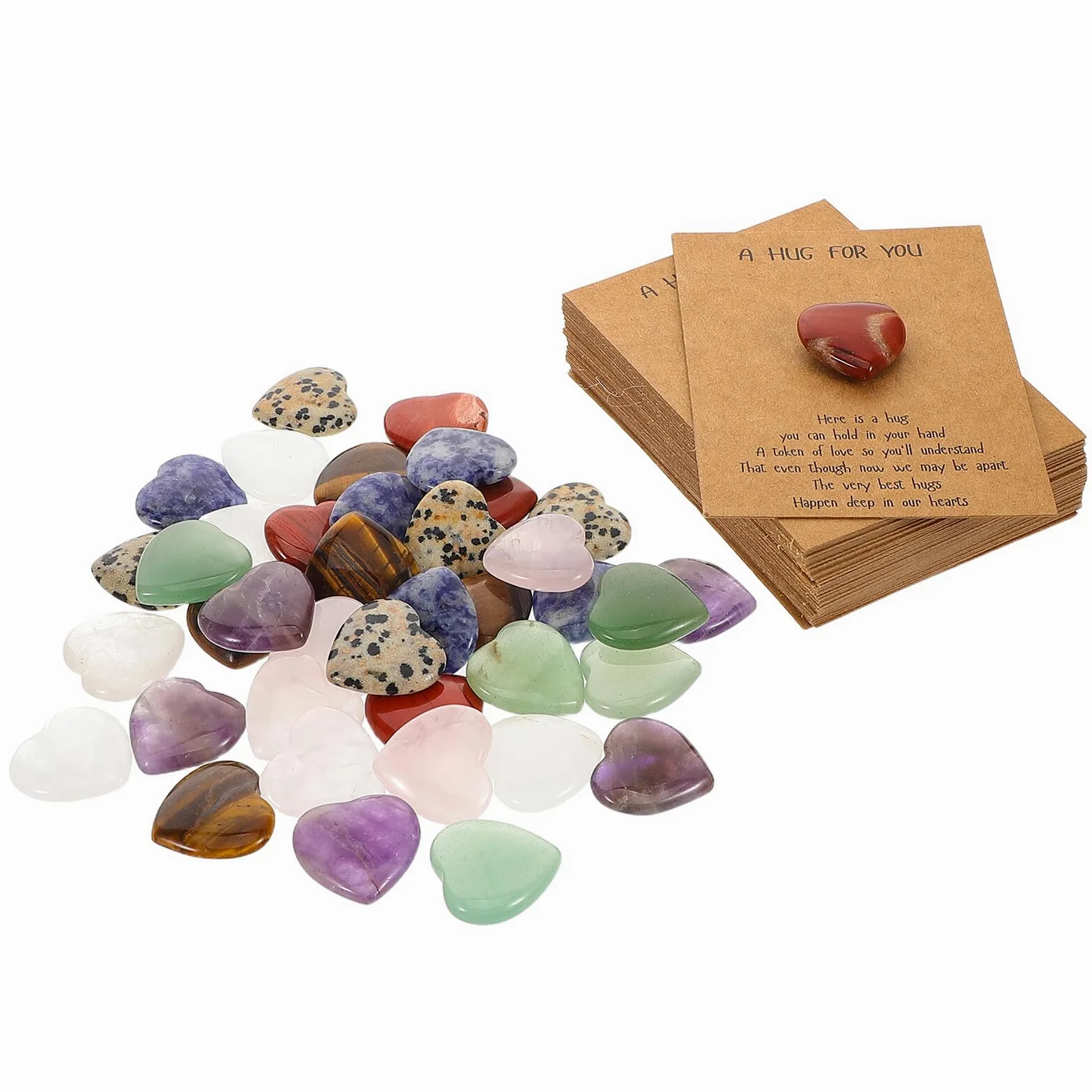WOONEKY Set da 40 Biglietti d'Auguri con Pietre Naturali a Forma di Cuore 2 CM Carte Regalo per Compleanno e Anniversario Decorazioni Romantiche per Festa degli Innamorati e Feste