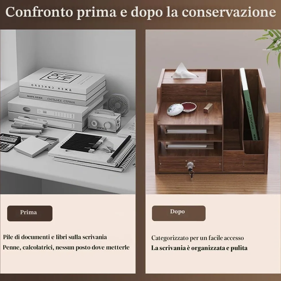 Organizer da scrivania in legno grande capacità formato A4 per ufficio casa scuola JB07-2 legno di noce