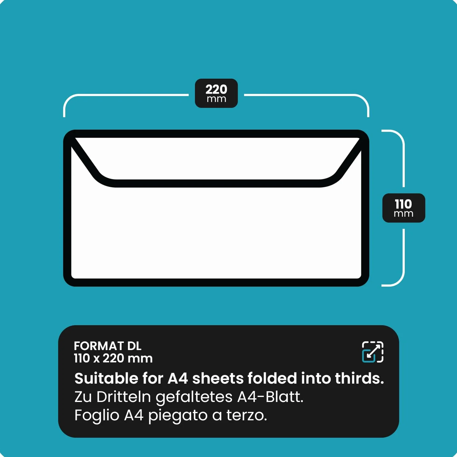 Netuno 100 buste lettera lunghe bianche formato americano DL 11x22 cm 80g Promail senza finestra