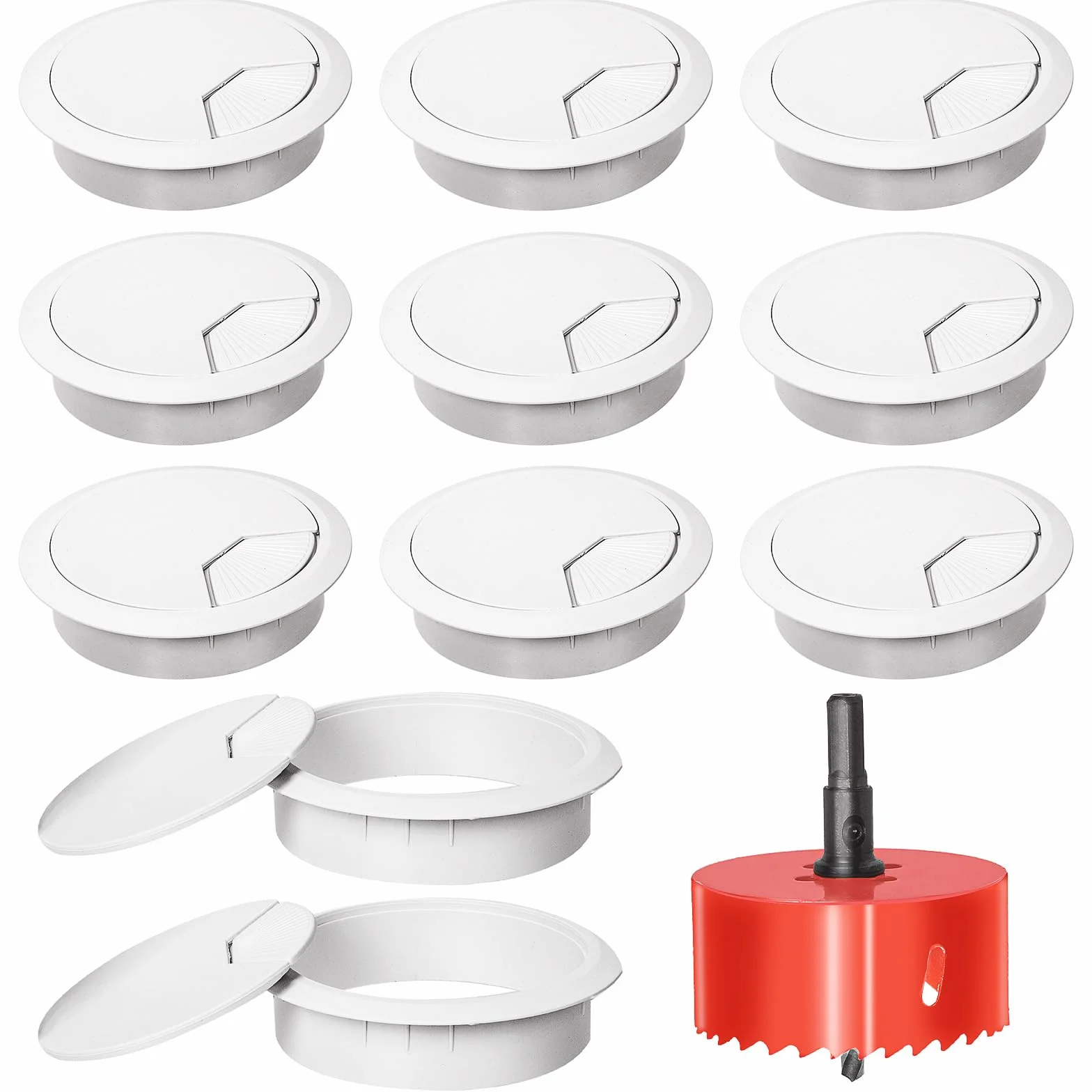 Swpeet 11 Pezzi Passacavi Bianchi da Scrivania con Sega a Tazza 50mm, Organizer Copertura Fori Cavi