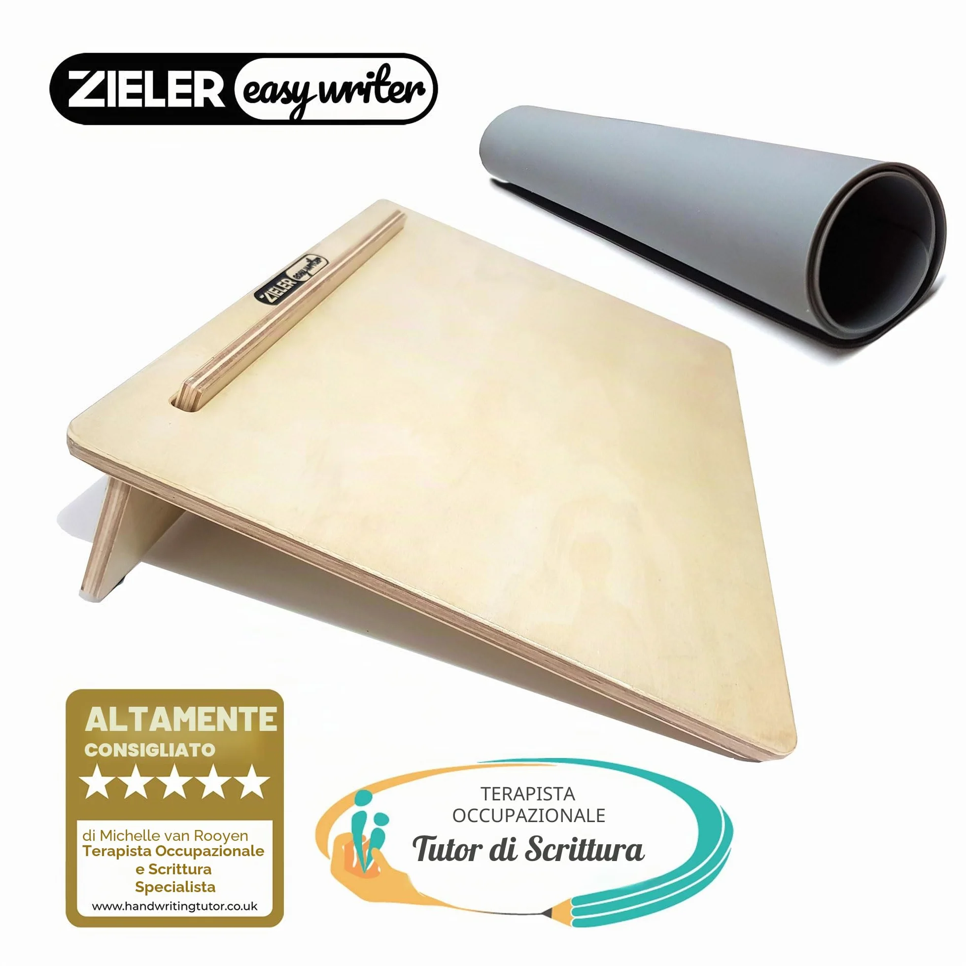 ZIELER® Ergonomiczna podkładka do pisania A3 z GRIP MAT, drewniana lakierowana, kąt 20°