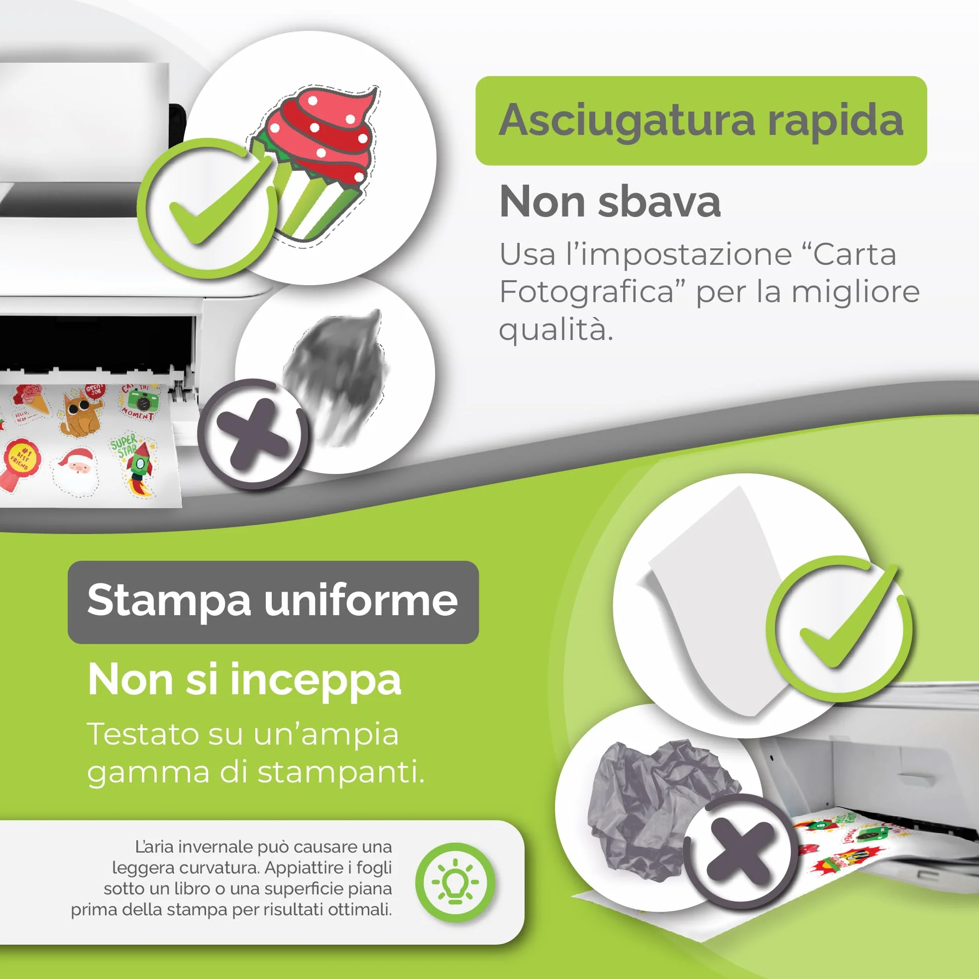 AgoDeo Carta adesiva vinile stampabile A4 opaca impermeabile laser getto d'inchiostro 34 fogli