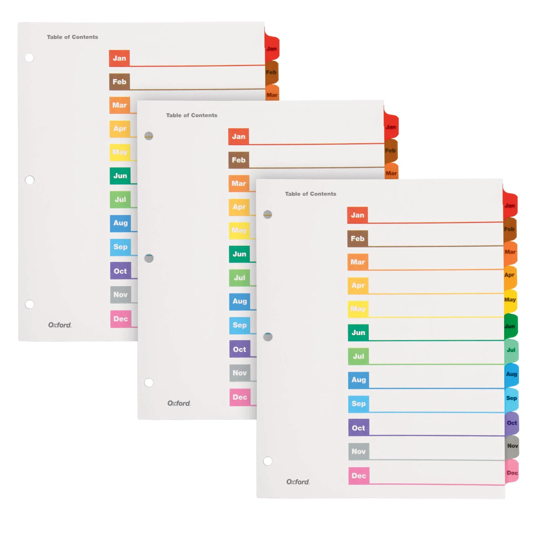 Oxford OneStep 89401 - Divisori per raccoglitori a 3 anelli, set di divisori mensili, 12 schede, da gennaio a dicembre, tabella dei contenuti personalizzabile, linguette reversibili multicolori, 24