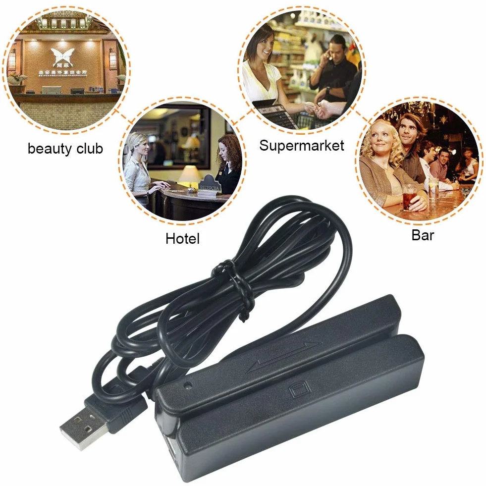 Nikou Lettore di Carte di Credito, Lettore di schede di Credito USB, Lettore di schede magnetiche MSR580 3 Tracce Mini Mag Hi-Co Swiper 1 Confezione