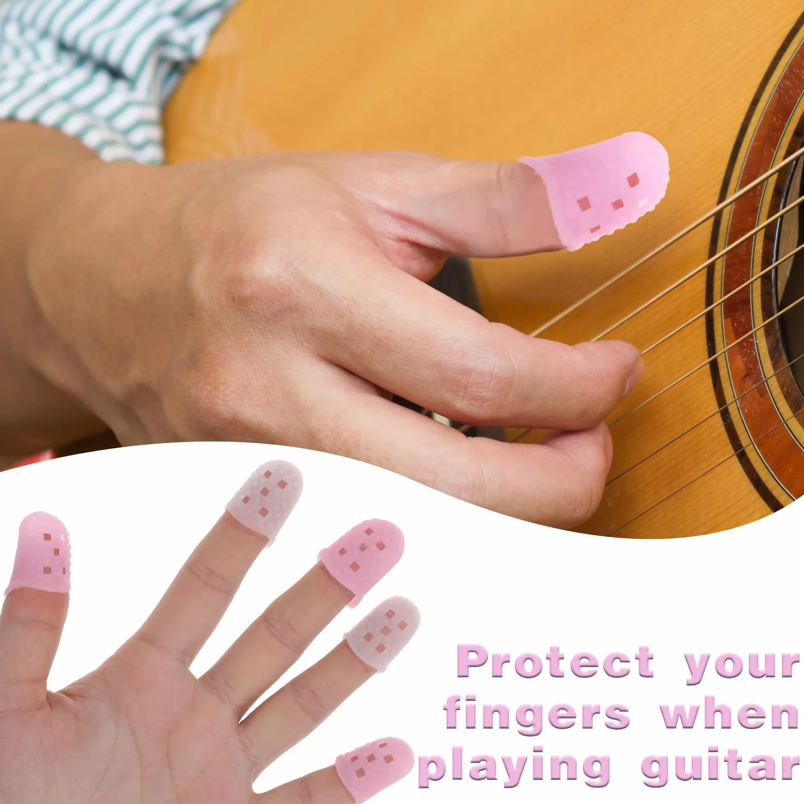 Qianyu 40 protezioni per dita in silicone, 5 misure, per chitarra, cucito a mano, artigianato