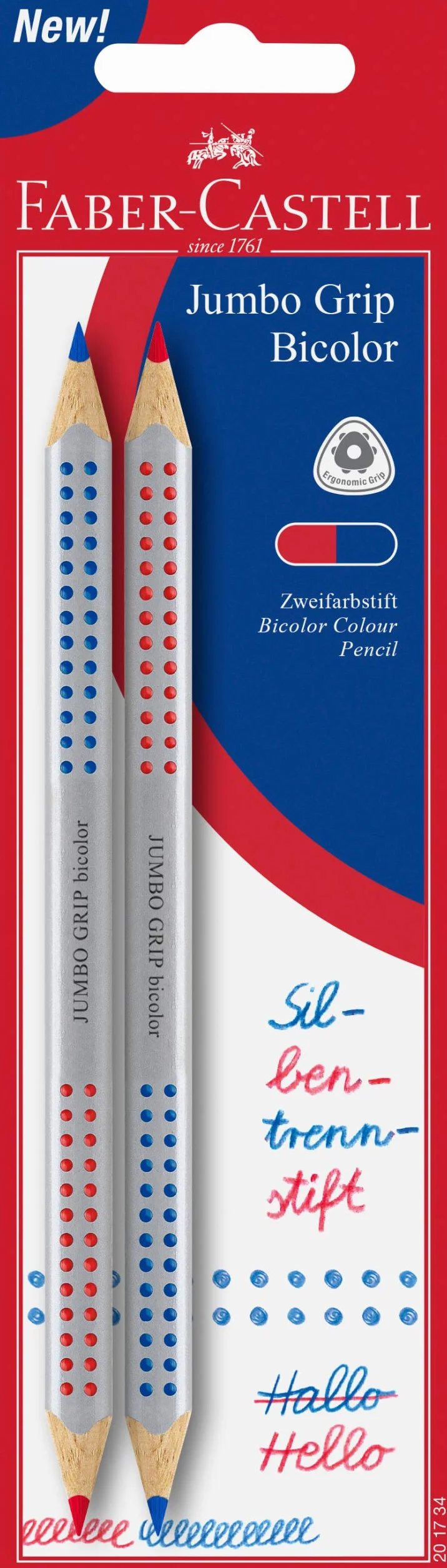 FABER-CASTELL Jumbo Grip bicolore matita per separare le sillabe, 2 matite, rosso e blu