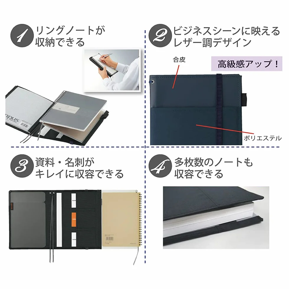 Kokuyo Co., Ltd. Taccuino con anelli sistemici, formato A5, in pelle, colore blu navy, a righe, 50 fogli, Bruno -V685B-DB