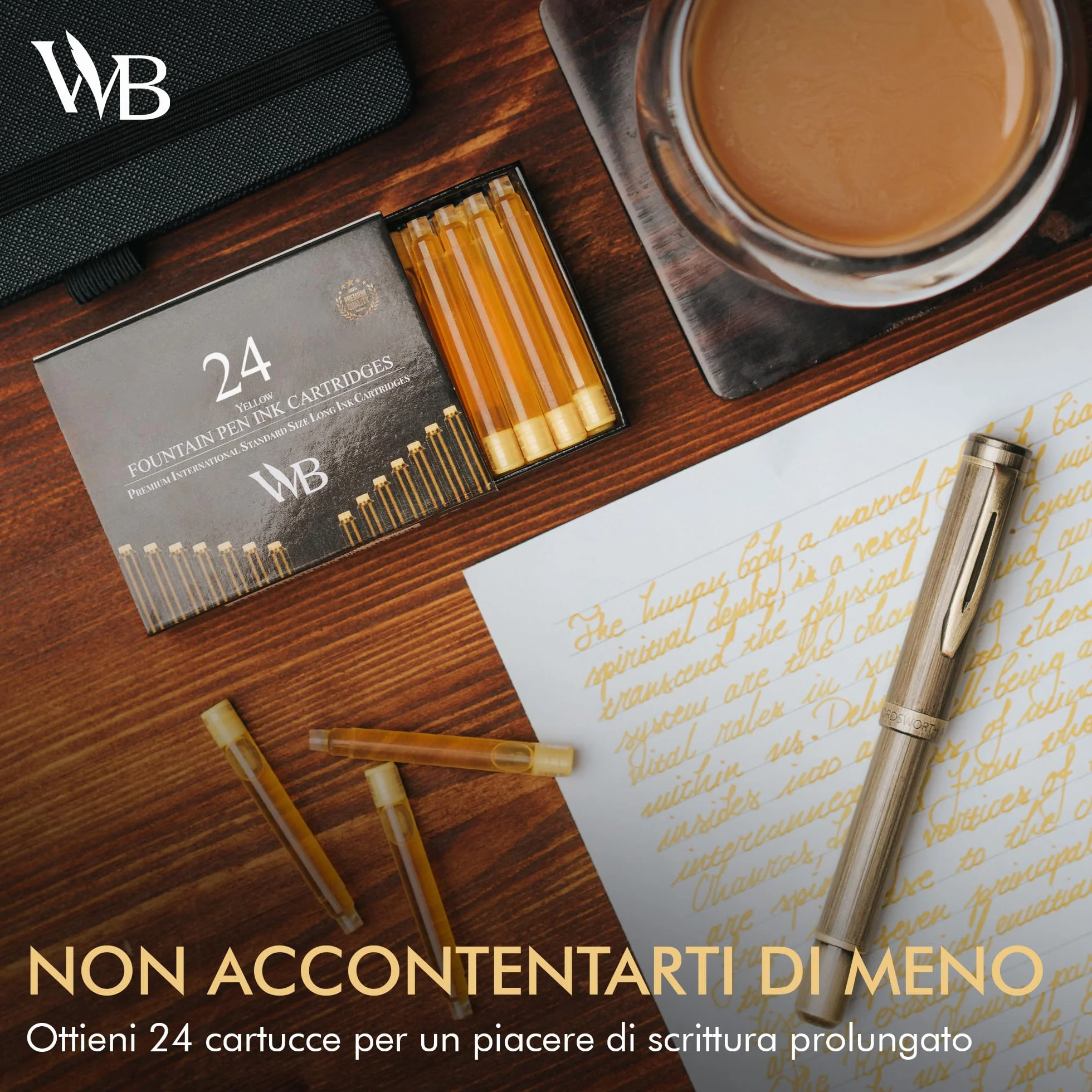 Wordsworth & Black Ricariche Inchiostro Penna Stilografica 24 Cartucce Giallo Standard Internazionali 1,5" 0,24"