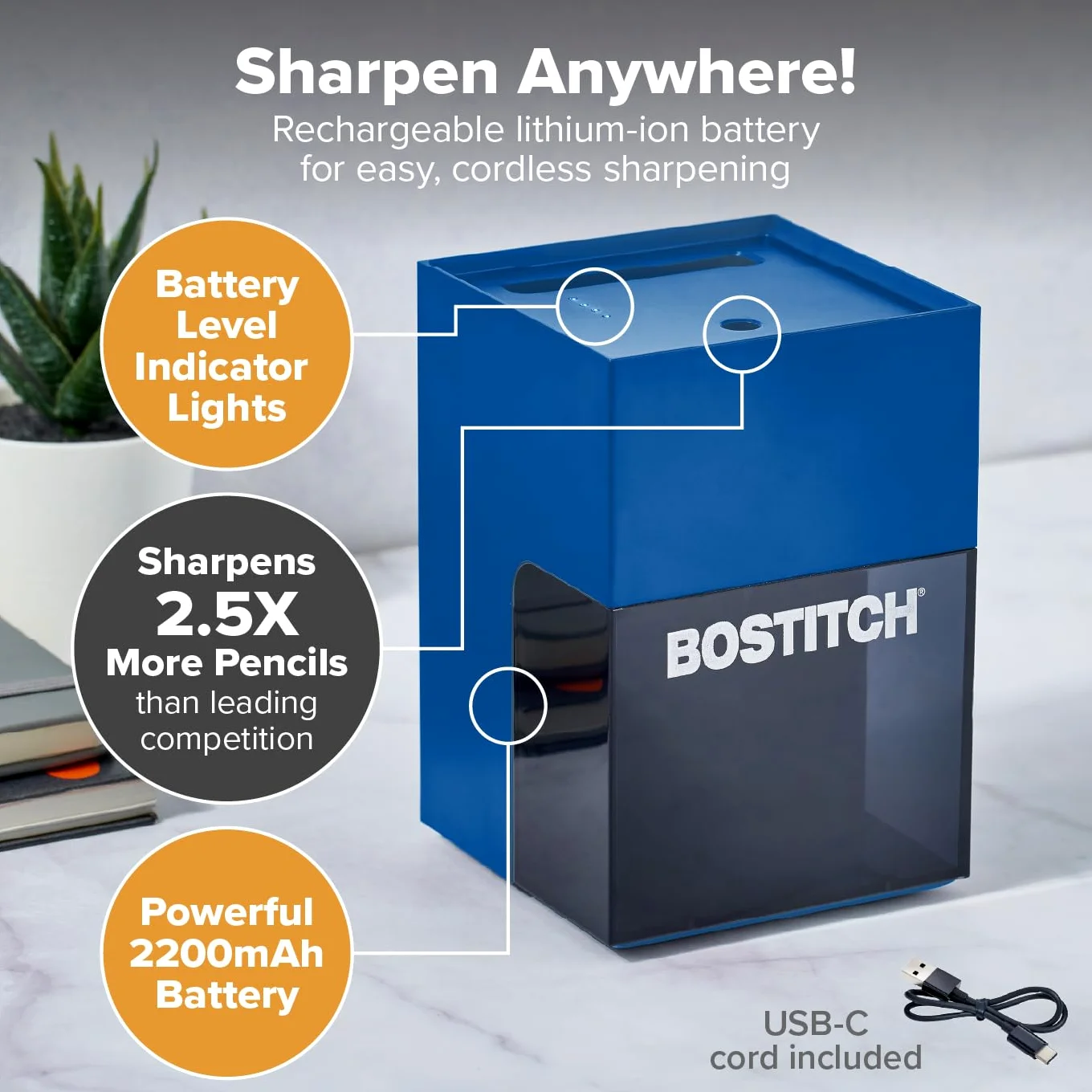 Bostitch Konnect - Temperamatite a batteria ricaricabile per organizer da scrivania KT2 n. 2/matite colorate, blu