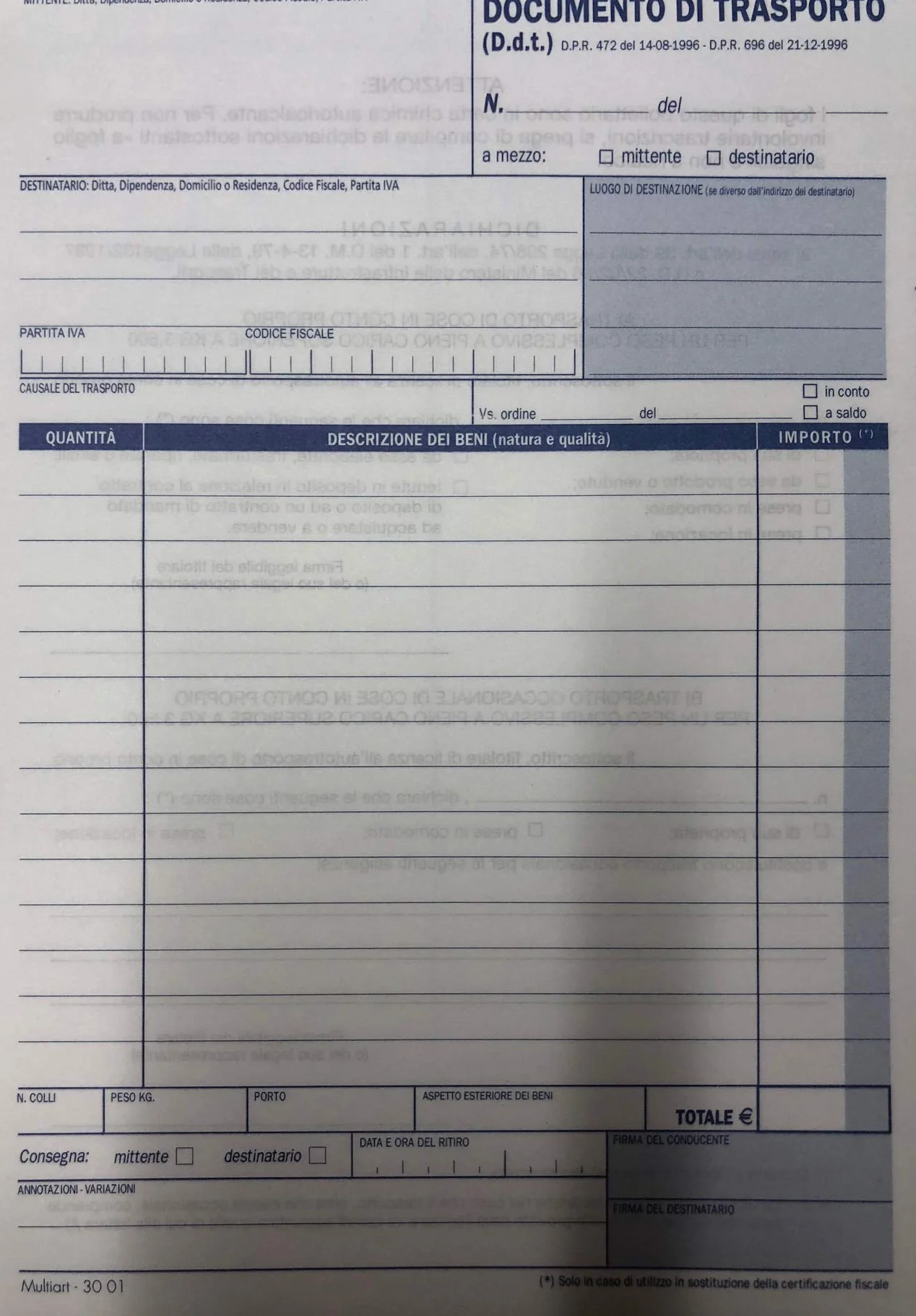 10 Blocchi Documento di Trasporto formato 22.5 x 14.8 cm 50 moduli a 3 copie