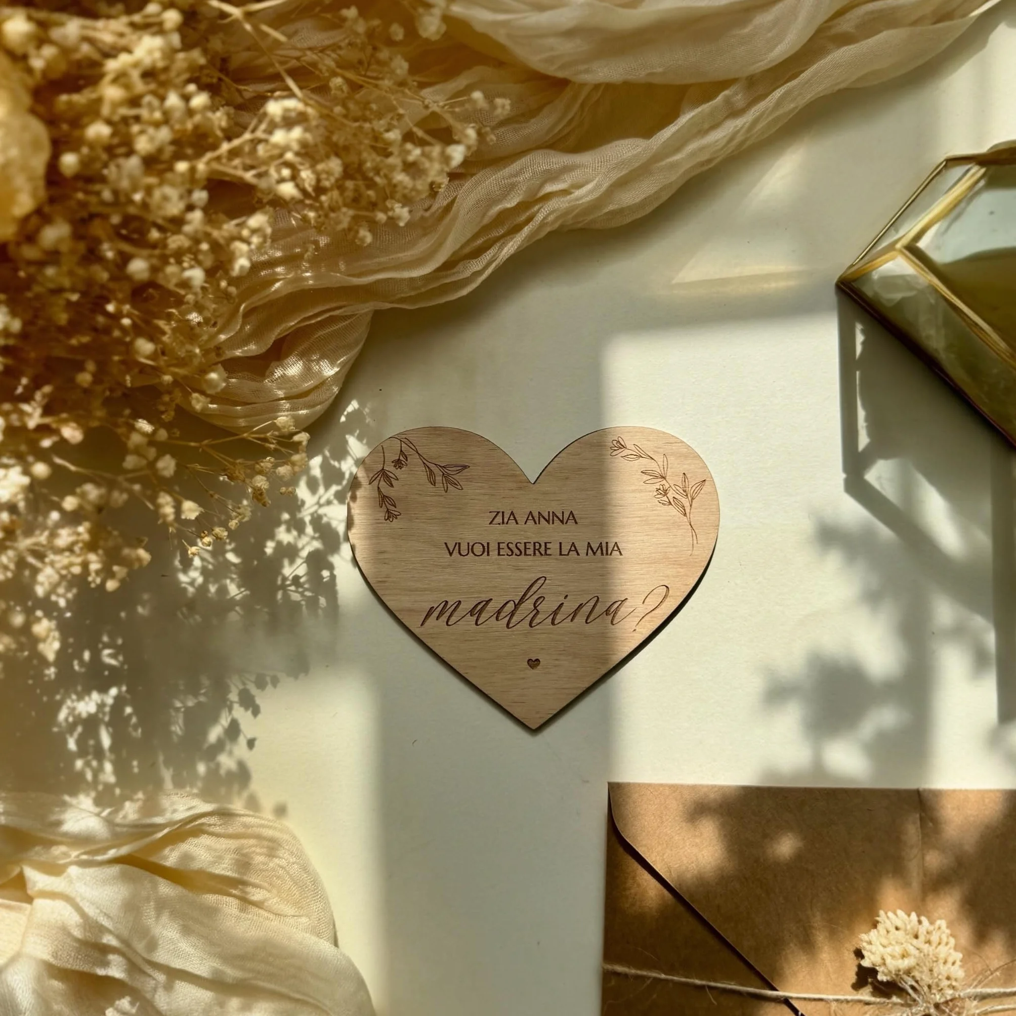 Bifulco Biancheria Targhetta Heart Personalizzata Vuoi Essere la Mia Madrina? Regalo Battesimo Cresima