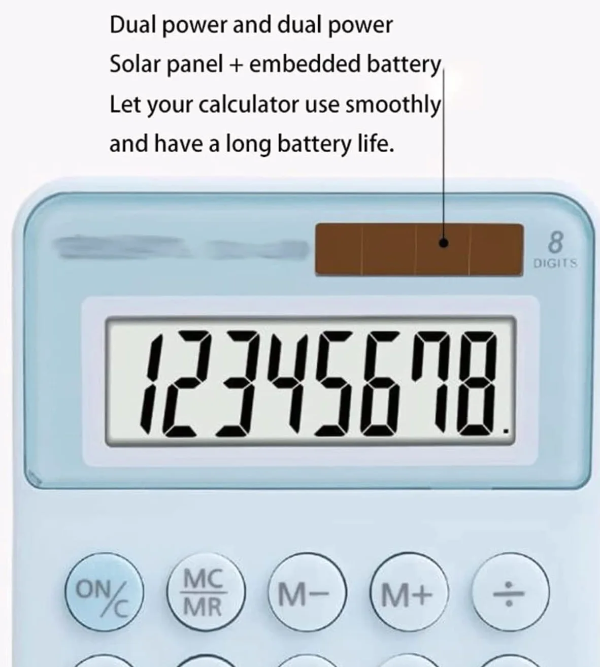 Calcolatrice per Ufficio Calcolatrici da Ufficio Calcolatrice Batteria Solare A 8 Cifre Batteria Solare Dual Power con Display Scuola(Blue)