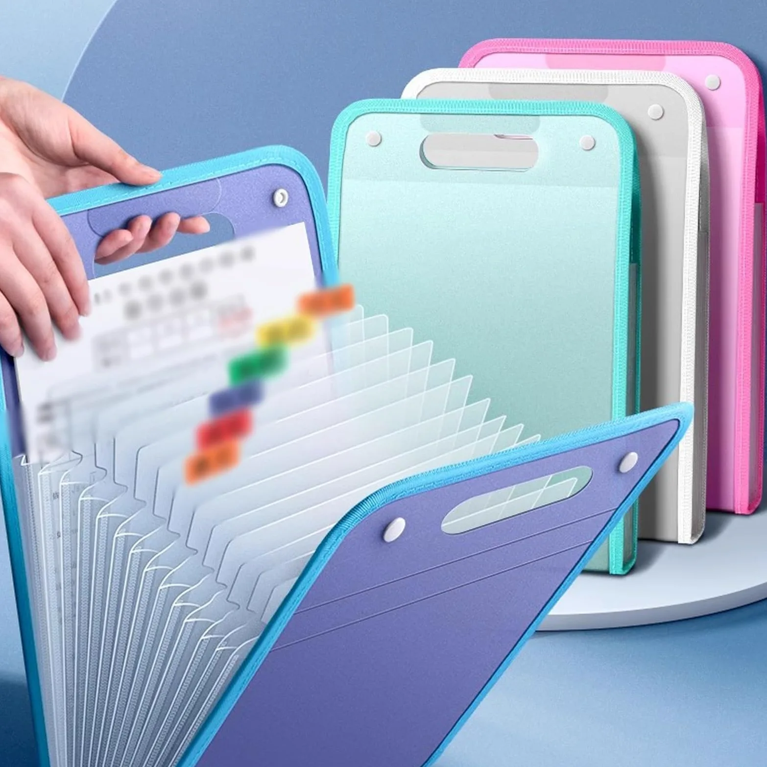 GRFIT Cartelle Documenti Cartella Portatile A4 da 3 Pezzi Borsa for File Verticale a 13 Strati di Grande capacità con Chiusura a Scatto Cartella in plastica Multistrato Cartelle Documenti (Color : B)