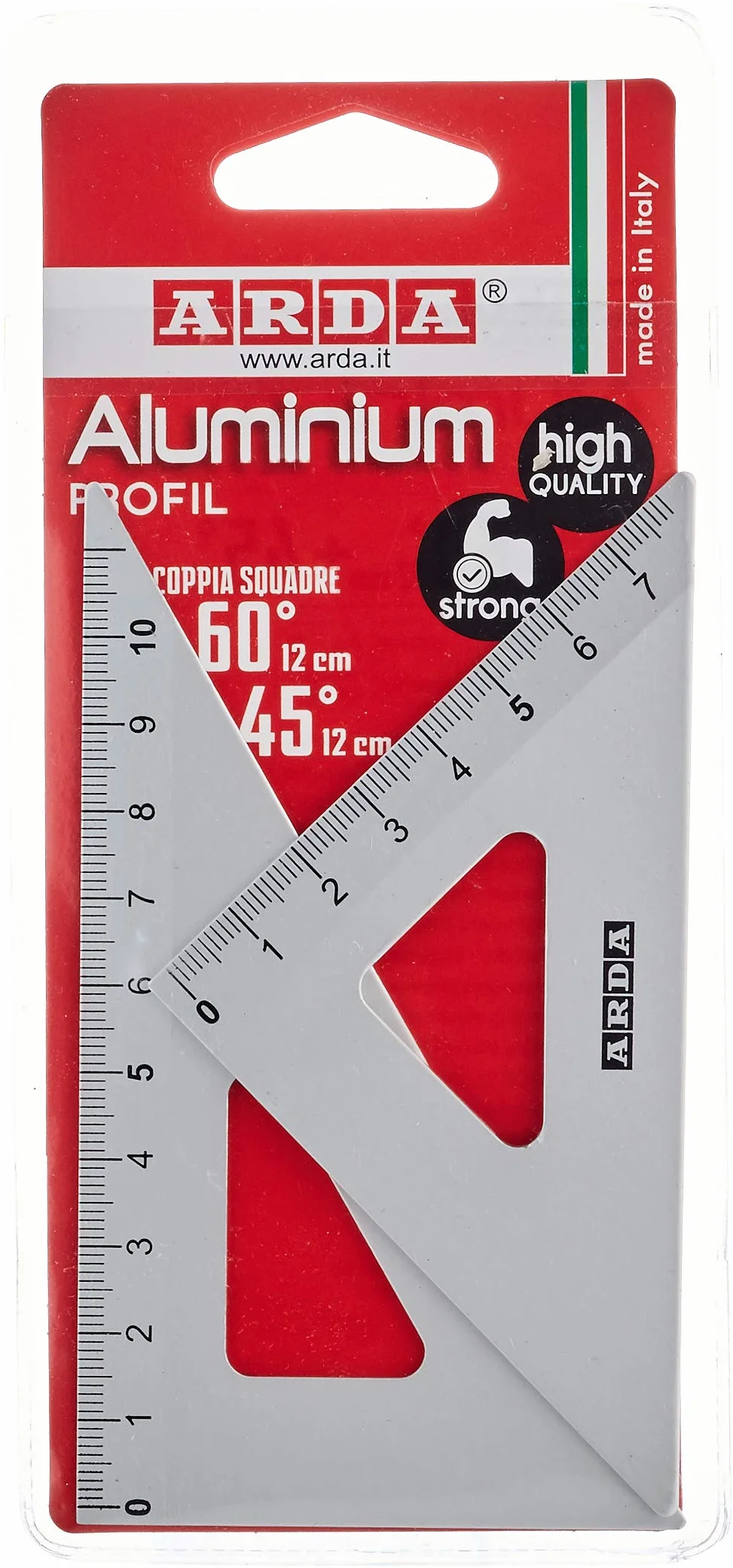 ARDA Blister Squadrette da Disegno in Alluminio 12 cm 45-60 Gradi