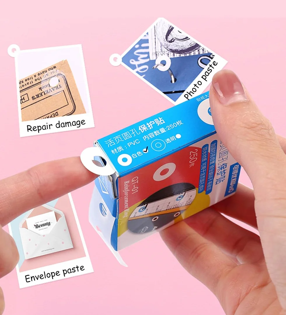 Etichette Rinforzo Fori Anelli Autoadesiva 4 PCS Bianche per Riparare Decorare Libro Fogli Mobili