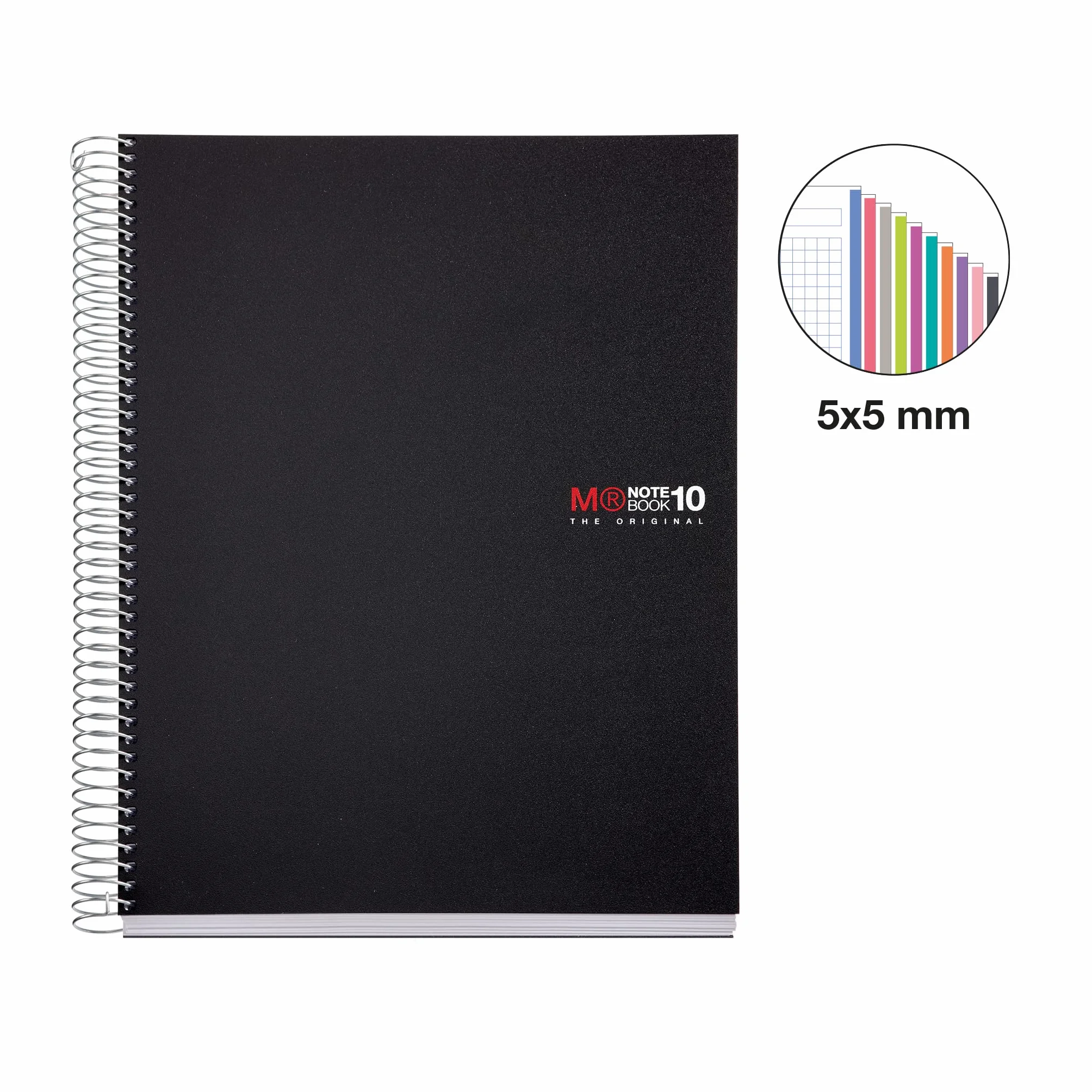 Miquelrius Quaderno A4 200 Fogli Carta 70 g/m² extra opaca Quadretti 5 mm Copertina polipropilene 0,8 mm Spirale 360° Nero