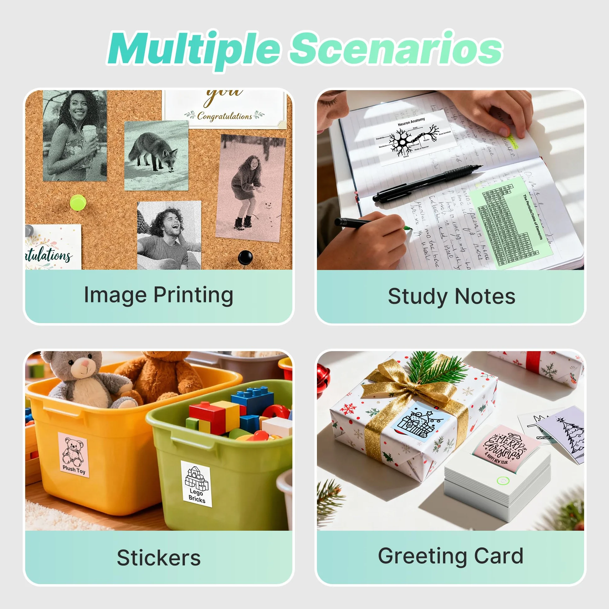 PM290 Mini stampante per smartphone, stampante termica Bluetooth, mini con 3 rotoli di carta, mini stampante per appunti di studio, diari, regali fai da te, scuola, ufficio, bianco, 1