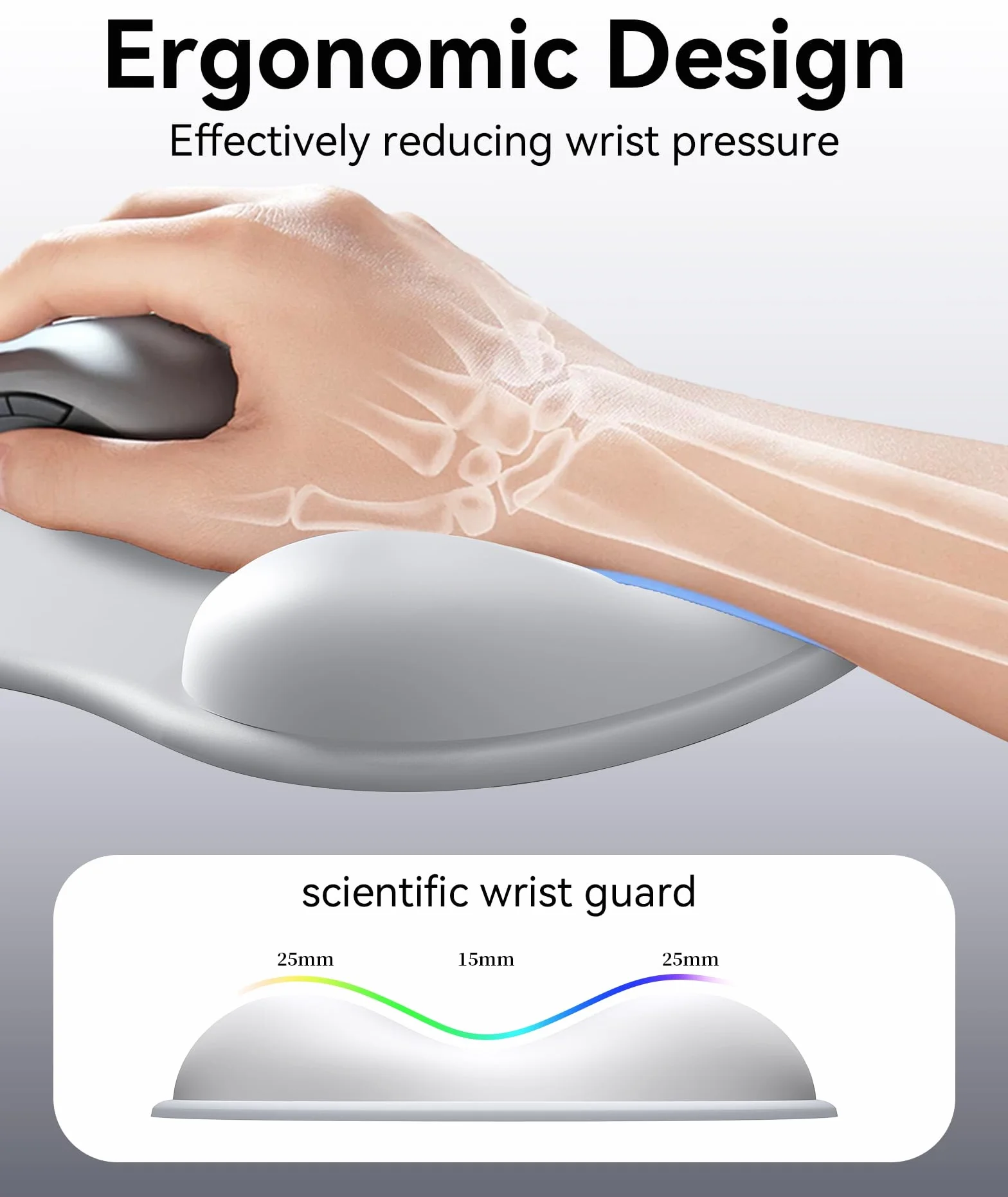 Ergonomico Tappetino Mouse con Poggiapolsi Gel, Base Antiscivolo Grigio Argento per Casa Ufficio