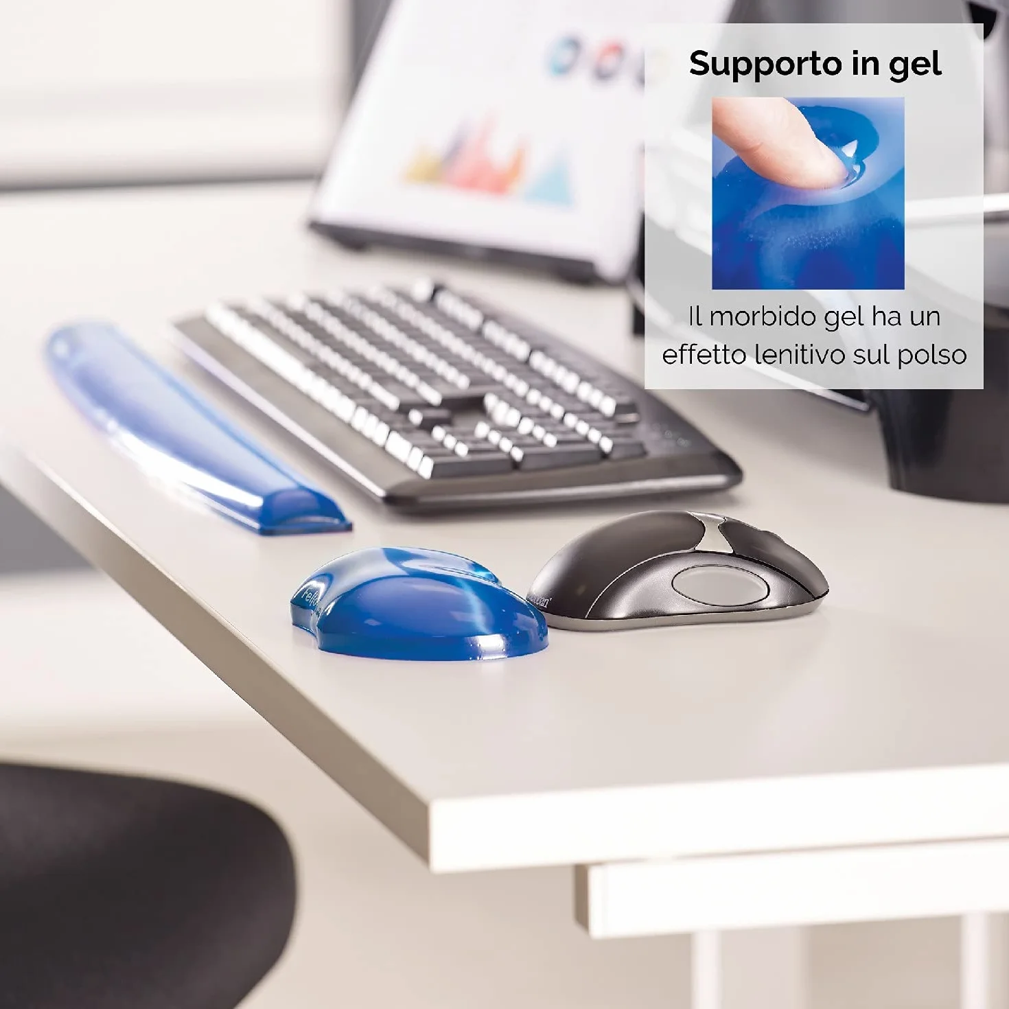 Fellowes Pad Poggiapolsi Crystals Gel Blu 91177-72