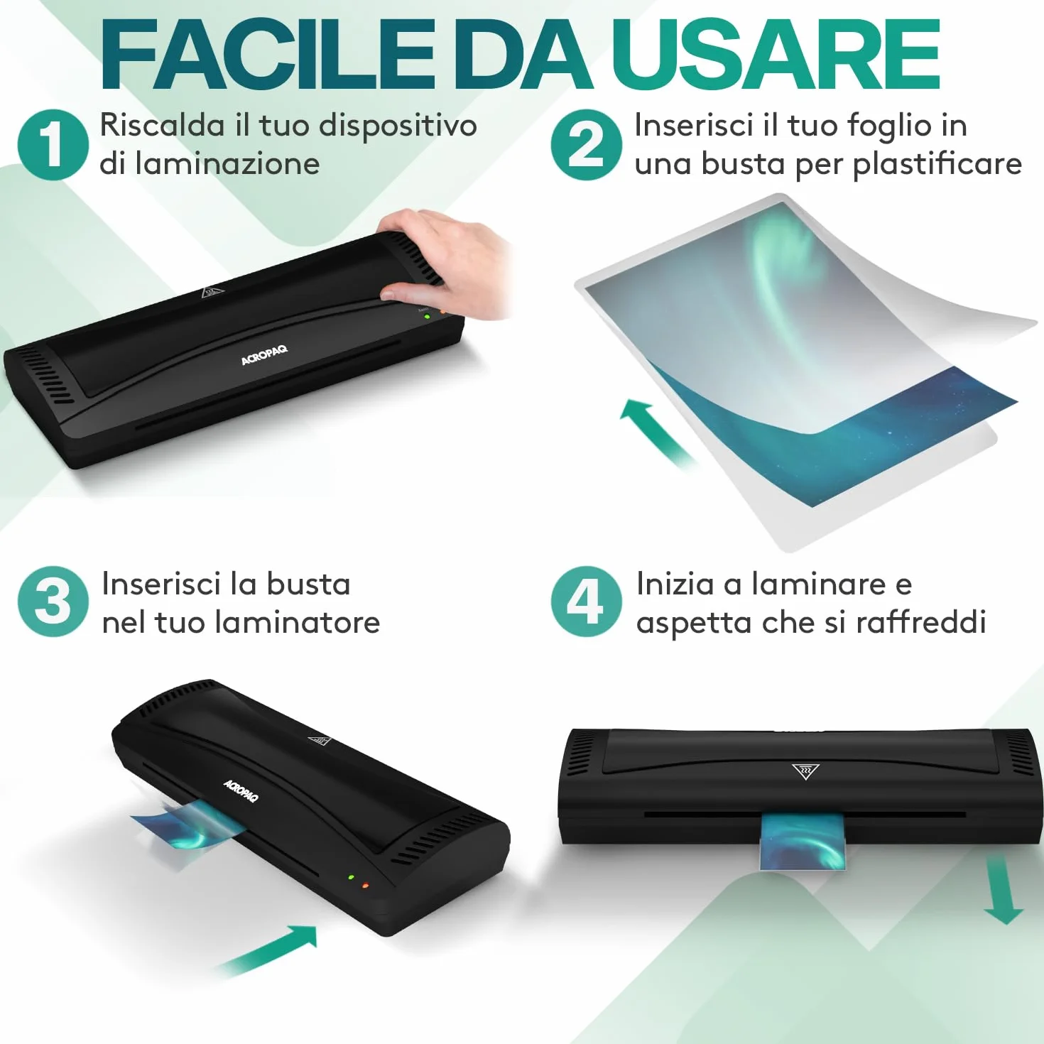 ACROPAQ Fogli plastificatrice A8 100 mic 100 pezzi Lucido Formato biglietto da visita