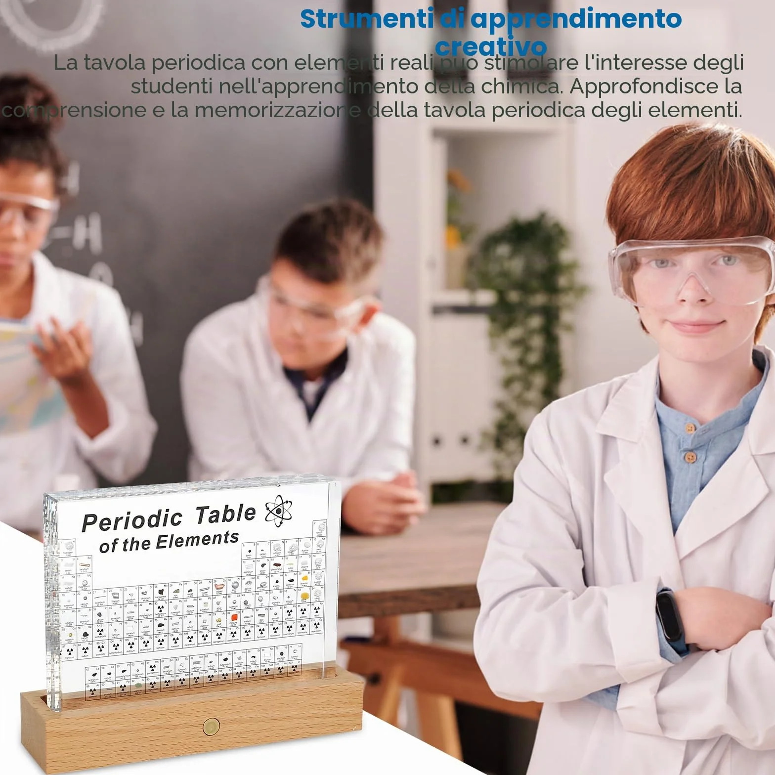 MENAYODA Ampia tavola periodica con veri campioni di elementi all'interno, tavolo periodico acrilico di 83 elementi, visualizzazione della tavola periodica per studenti, insegnanti, bambini, regali,