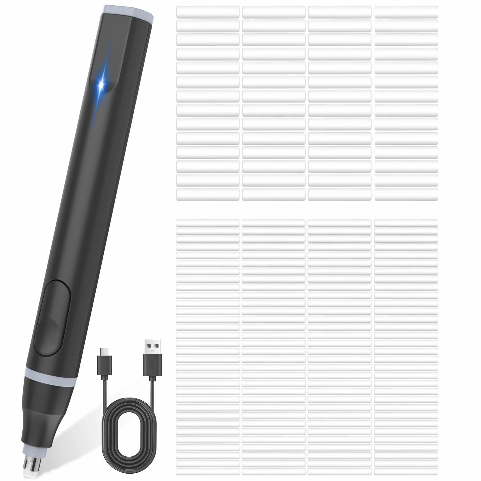 Cuteefun Gomma Elettrica Ricaricabile USB C 220 Ricariche 2 Dimensioni per Artisti Studenti Ingegneri Nero