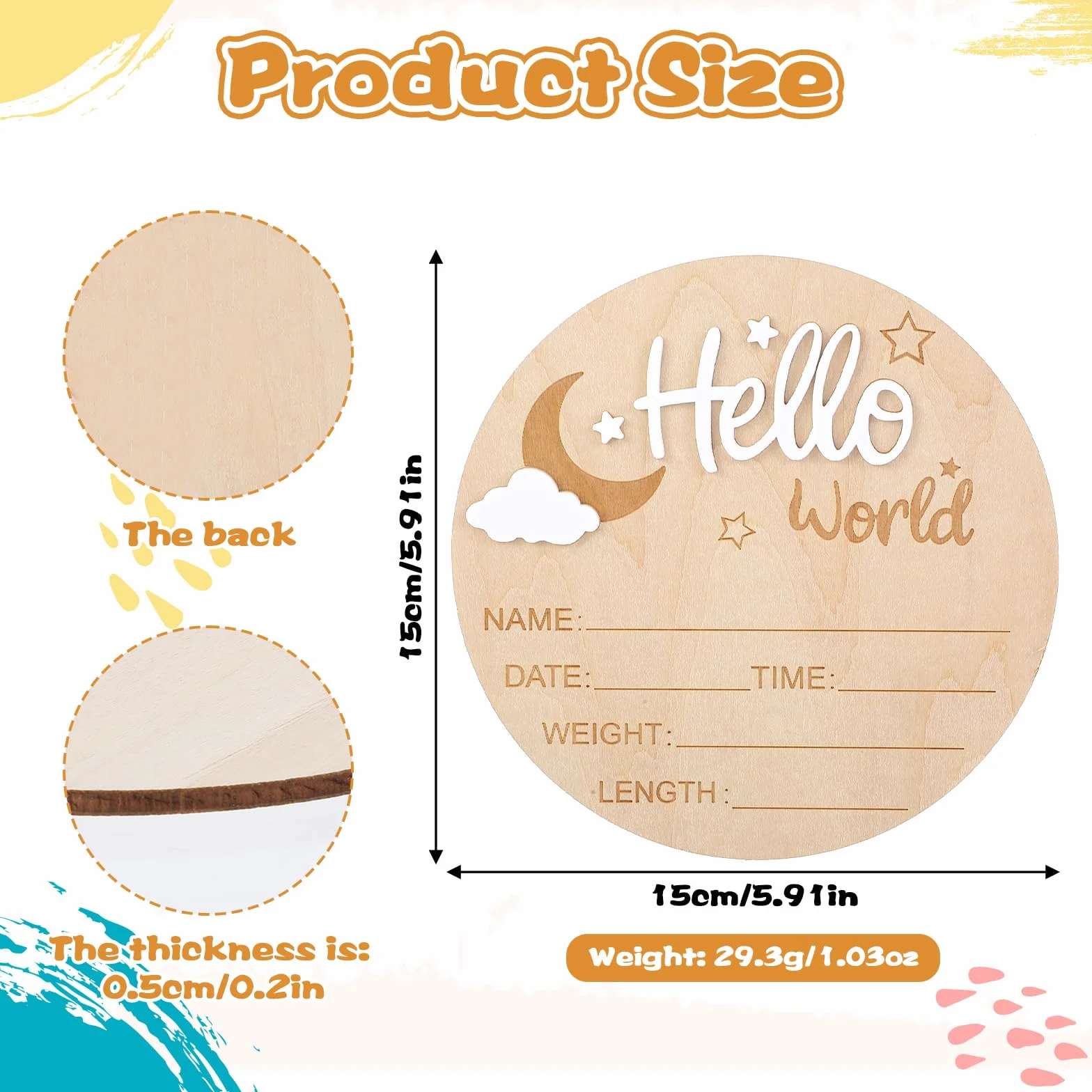 Nogeqi Biglietti miliari bianchi per bambini legno Hello World neonati rotondi genitori incinte