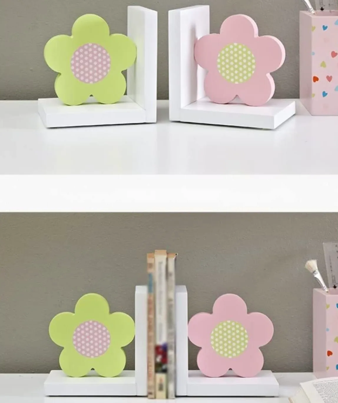 Reggi Libri, Fermalibri Reggilibri Moderni Con Fiori Pastorali Fermalibri In Legno Regalo Supporti Per Libri Antiscivolo Per La Casa Ufficio Casa Scrivania(B)