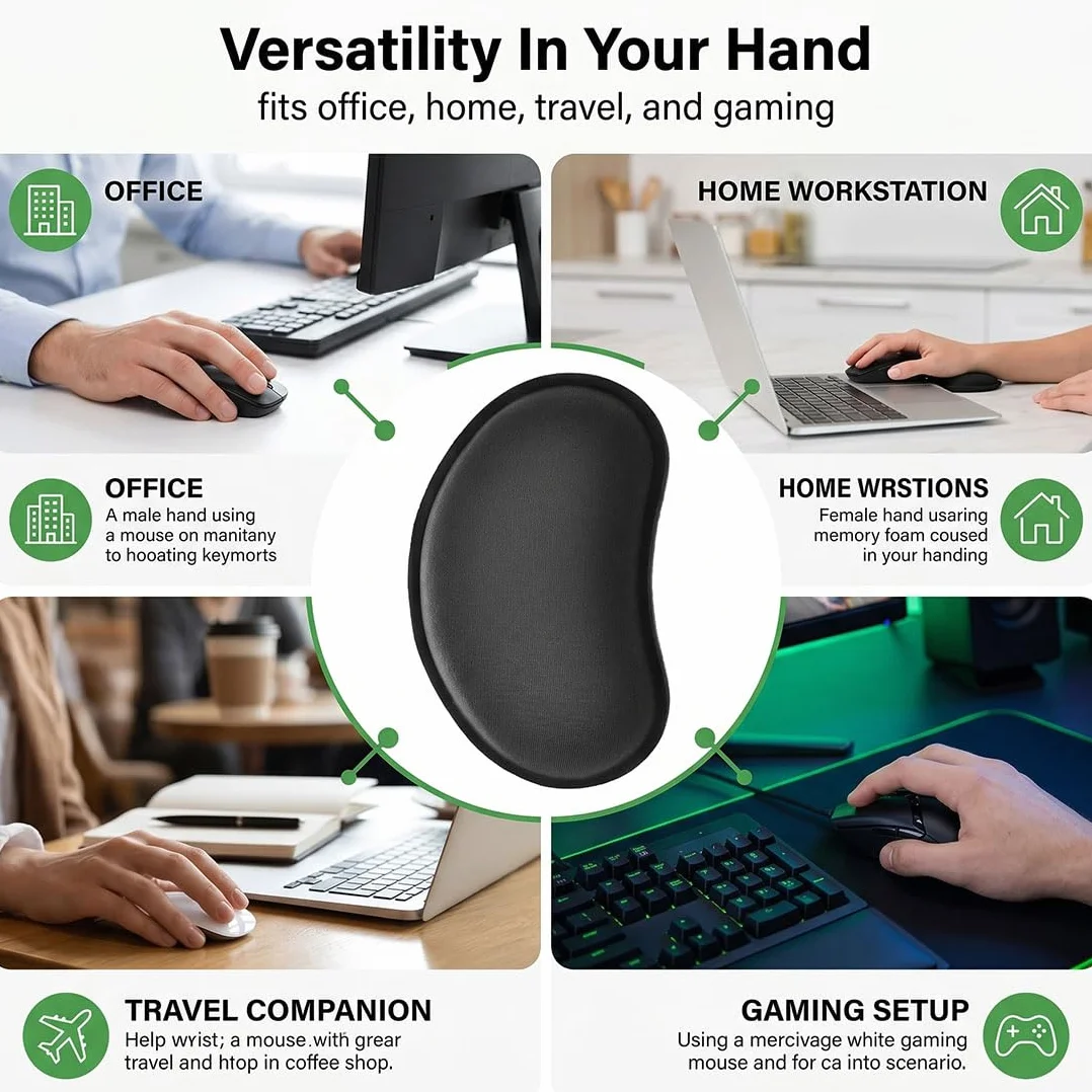 Poggia Polsi per Mouse Memory Foam Ergonomico Nero