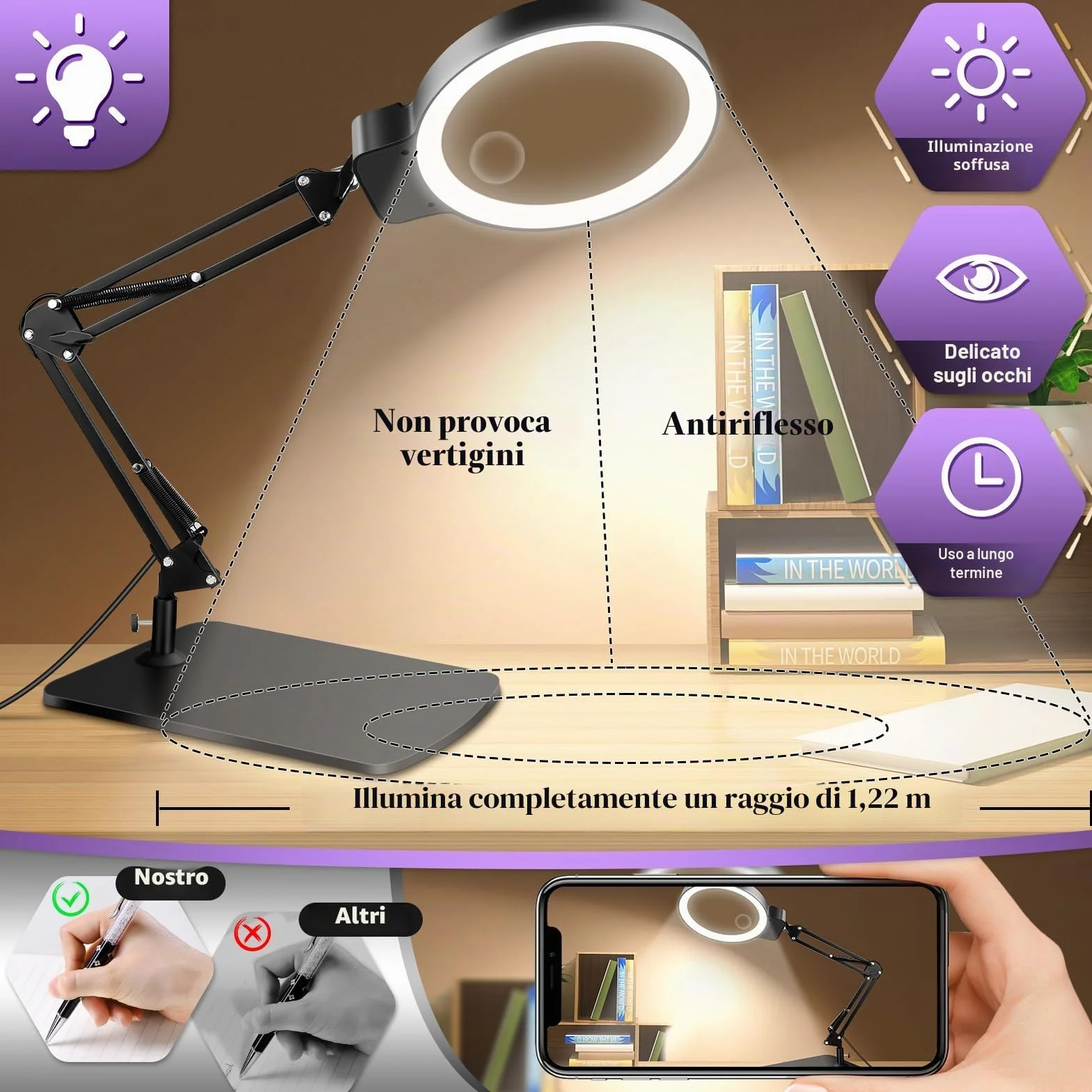 NZQXJXZ 10X 30X Lente di Ingrandimento con Luce e Supporto, Lampada di Ingrandimento Illuminata a LED, 3 Modalità Colore, Lampada da Scrivania con Lente di Ingrandimento per Lettura, Hobby Artigianale