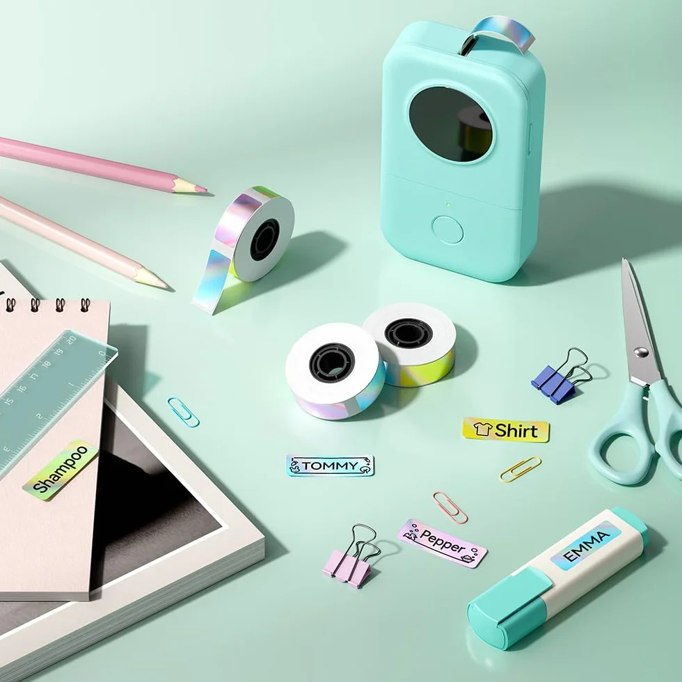 Phomemo D30D Etichettatrice Kit 8 Rotoli Etichette 14 mm×30 mm Colore Laser | Termica Bluetooth con Schermo LED, Stampante Autoadesiva Personalizzabile per Ritorno a Scuola, Casa e Ufficio