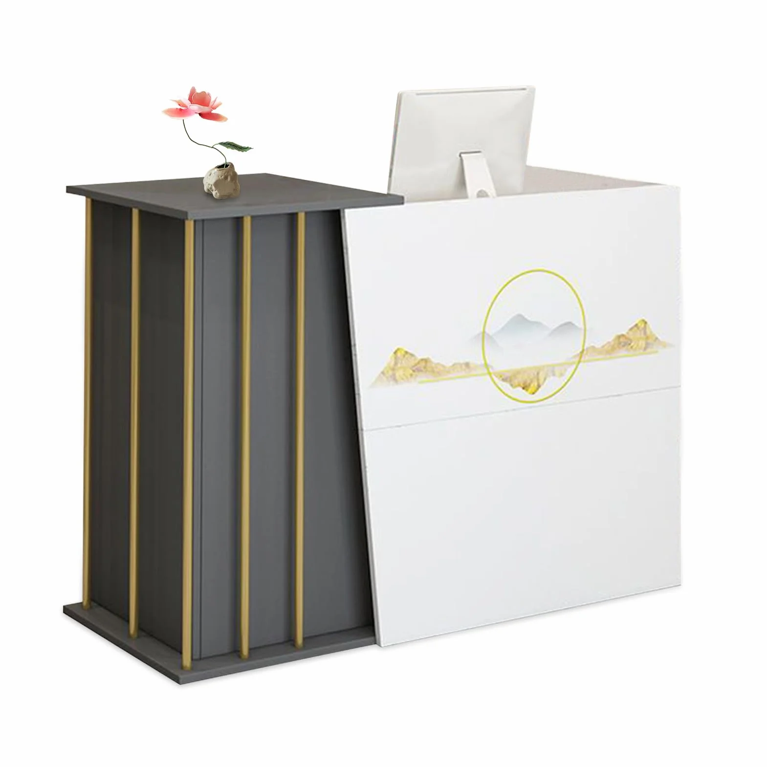GAOXIAO Banco Cassa Reception Estetica, Bancone Reception Angolare, Banco Scrivania per Negozio Parrucchiere con Cassetto con Serratura Contenitore, Scompart Salvaspazio A 120 cm